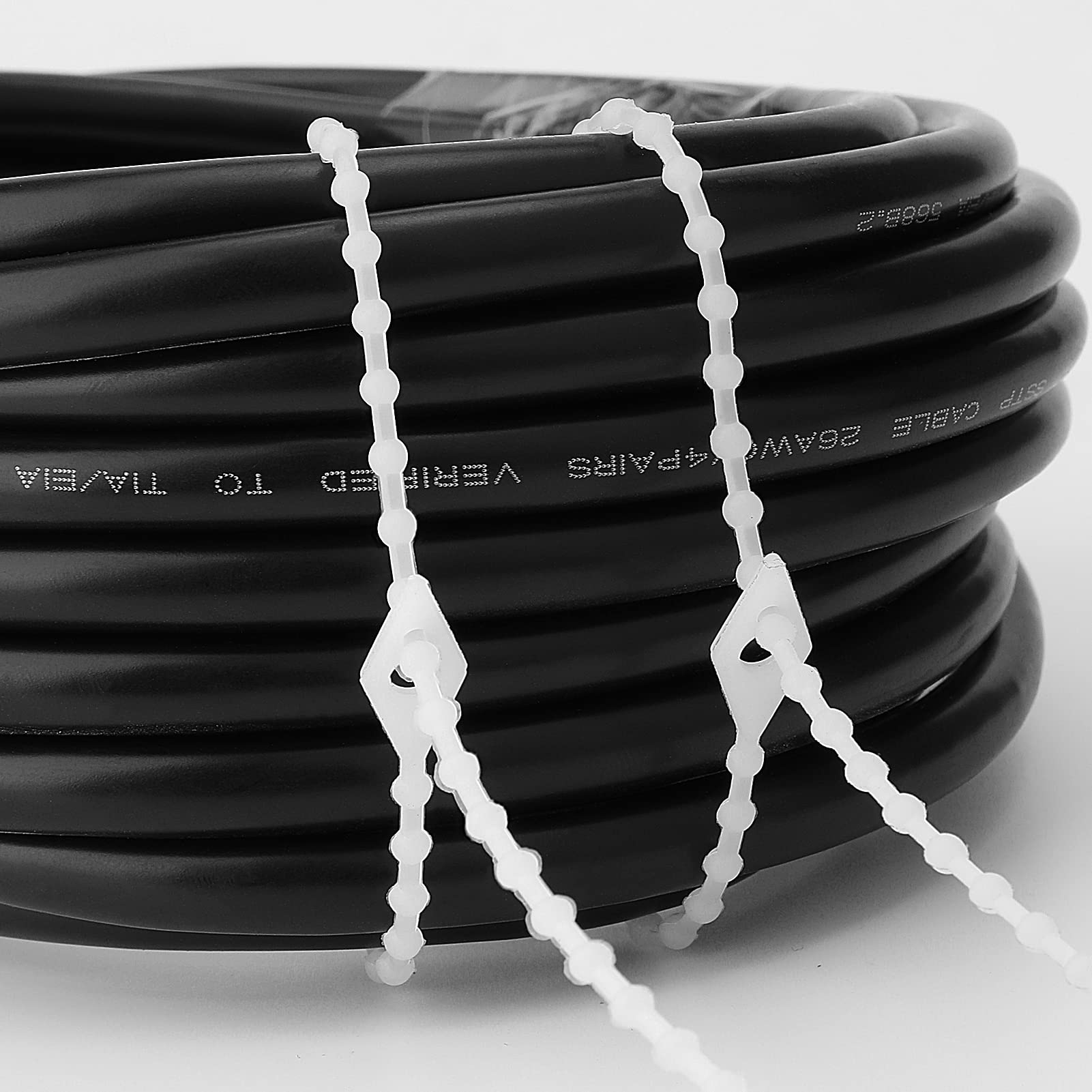 100 Pack Beaded Cable Ties - Adjustable Reusable Zip Ties for Wires & Cables | Ultra Strong Plastic Fasteners with White Beads | 9 Inch Flexible Twist Ties for Home, Office & DIY Organization