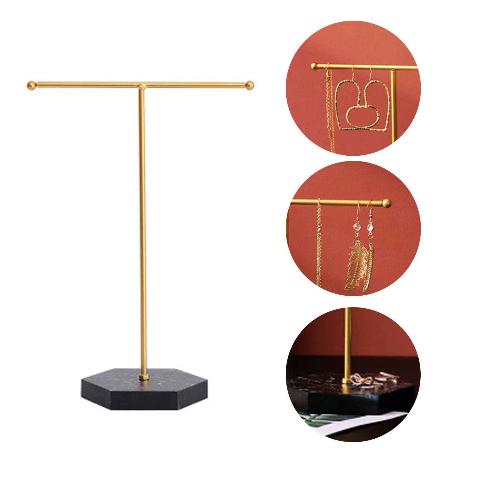 Elegant Jewelry Display Stand - T-Bar Metal Necklace Holder with Black Marble Base for Necklaces, Earrings, Bracelets & Rings | Perfect for Boutique, Home Decor & Jewelry Organization