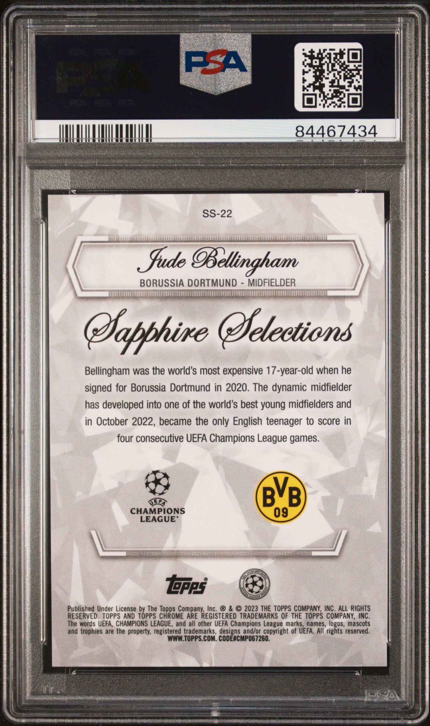 2022-23 Topps Jude Bellingham Gold Sapphire Selections #/50 PSA 10 Gem Mint Soccer Trading Card - Perfect for Collectors, Investors & Soccer Fans Display