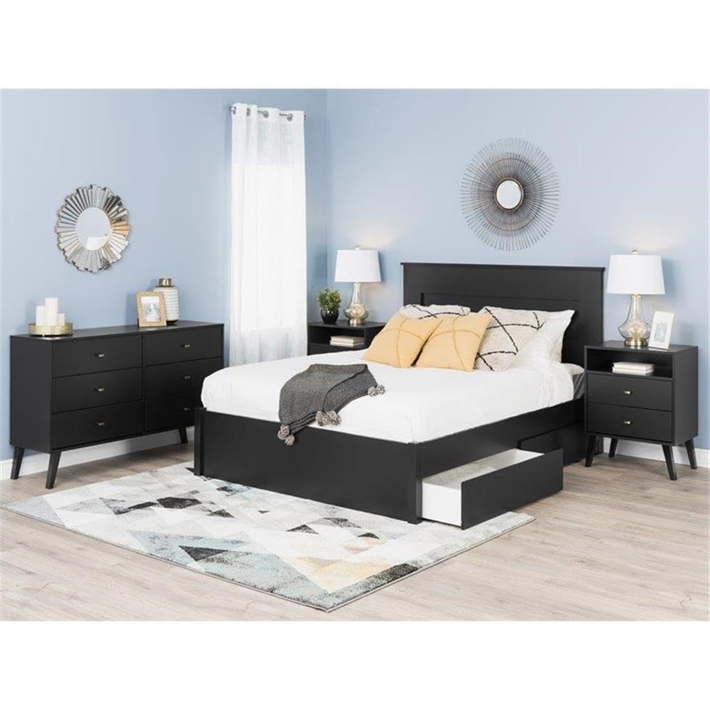 Mid Century Modern Nightstand Set of 2 - Black 2-Drawer Tall Bedside Tables for Bedroom Furniture | Home Square Nightstands for Small Spaces & Guest Rooms