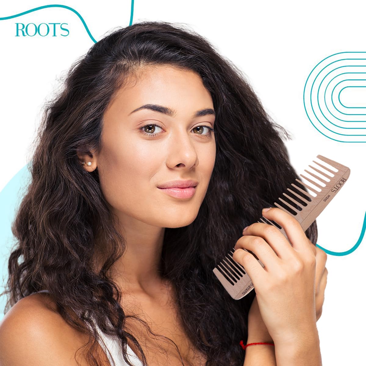 Roots Wooden Dressing Comb for Men & Women - Wide Thin Rounded Teeth Design for Damage-Free Hair Care - Perfect for Daily Styling, Detangling & Scalp Massage - WD10