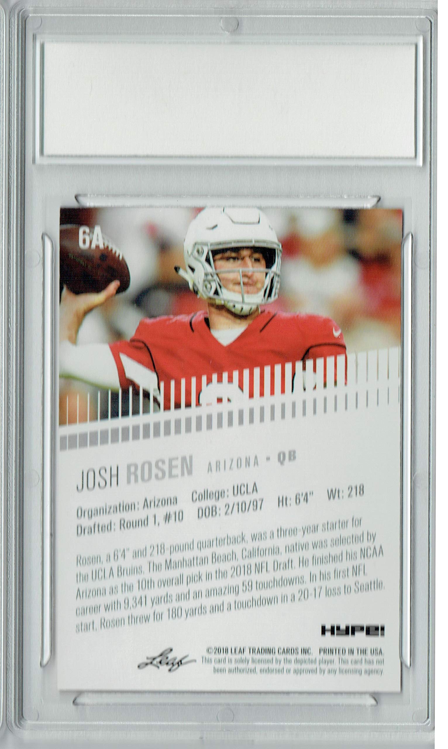 Josh Rosen 2018 Leaf HYPE! #6A Masterpiece True 1 of 1 Rookie Card PGI 10 - Rare Collectible Football Trading Card for Sports Memorabilia Enthusiasts and Investment Collectors