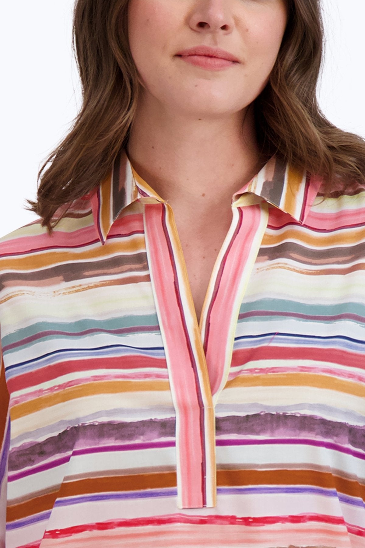 Sophia Women's Watercolor Stripe Long Sleeve Popover Shirt - Casual Button Down Blouse for Work, Date Night & Spring Outfits