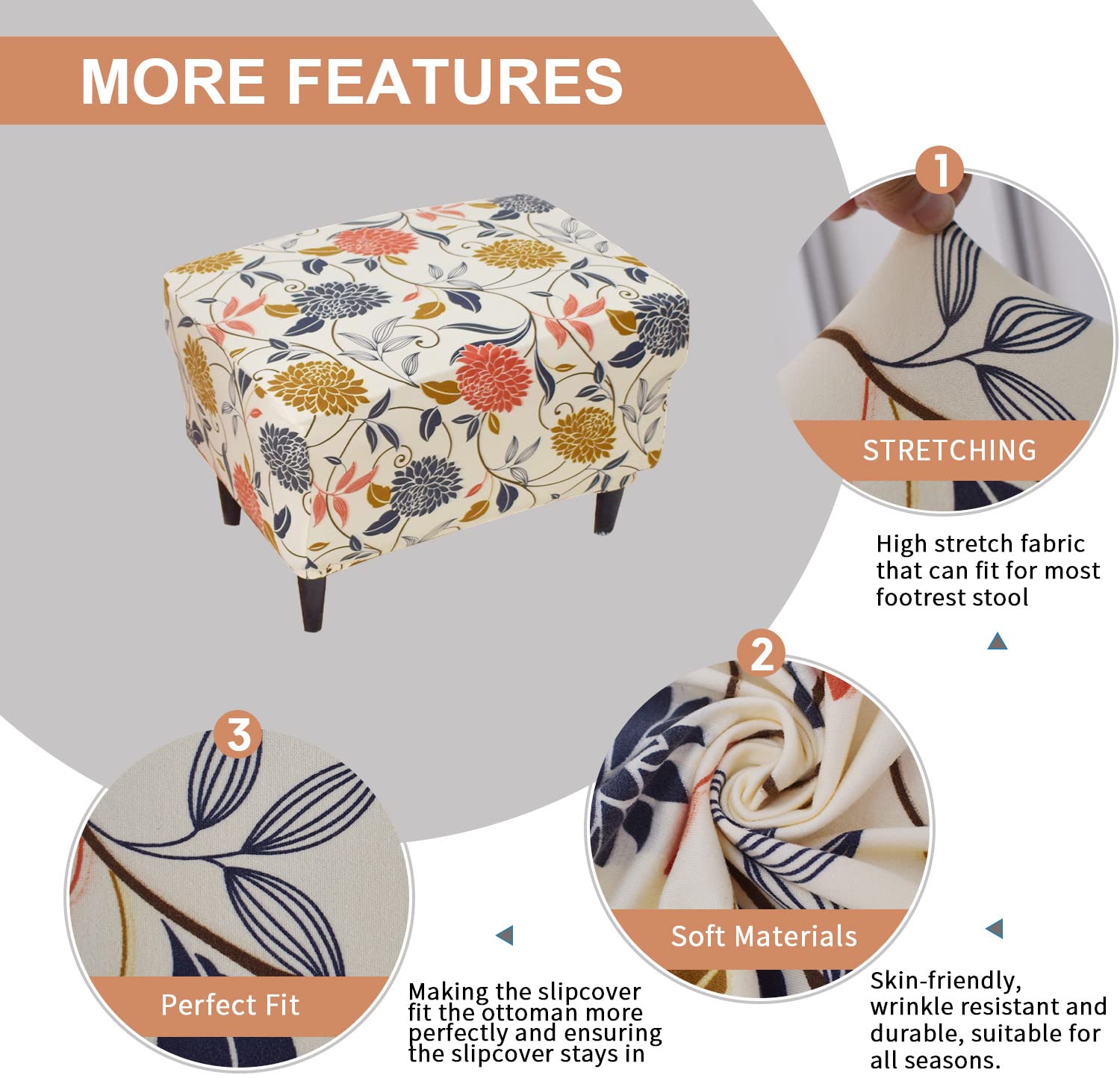 Eco-Friendly Stretch Ottoman Slipcover - Rectangular Storage Ottoman Cover with Non-Slip Elastic Bottom for Footrest Stool | Perfect for Living Room, Bedroom & Home Decor