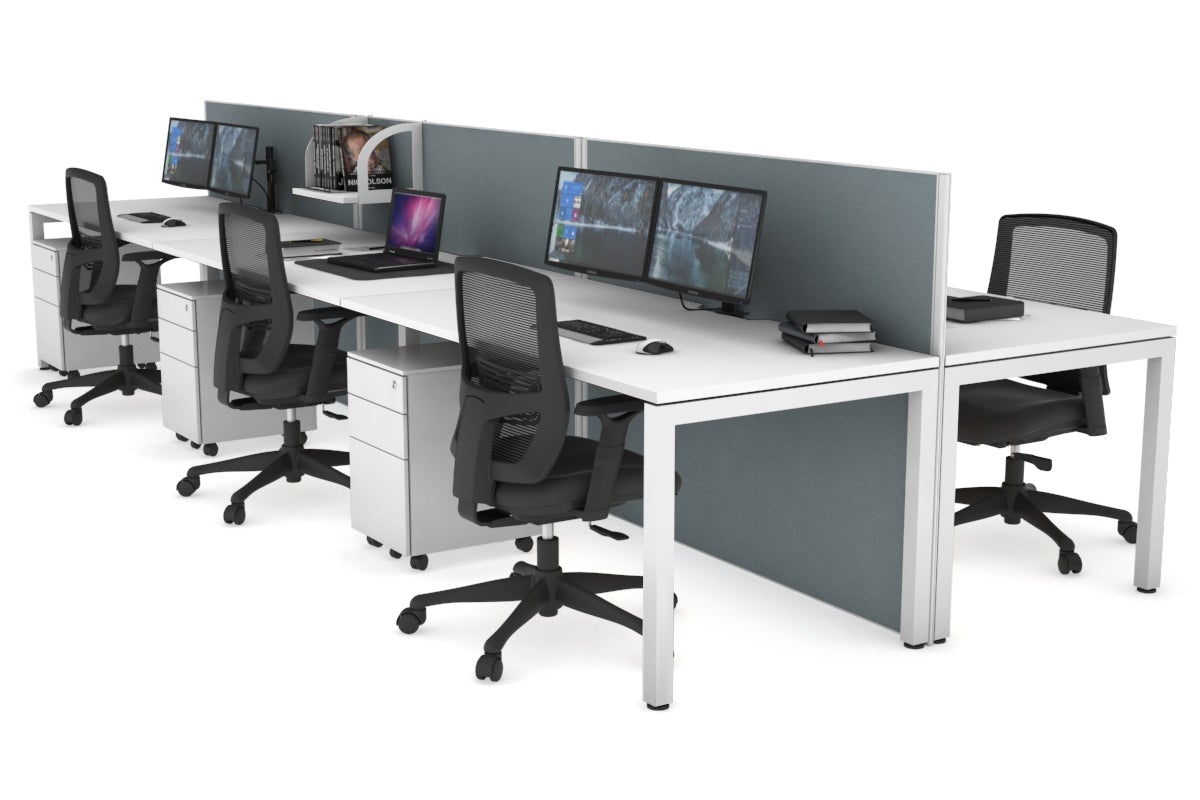 Horizon Quadro 6p Bench Square Legs Office Workstation - 1400L x 800W with Cable Management Scallop | Modern Office Furniture for Workspace & Conference Room Setup