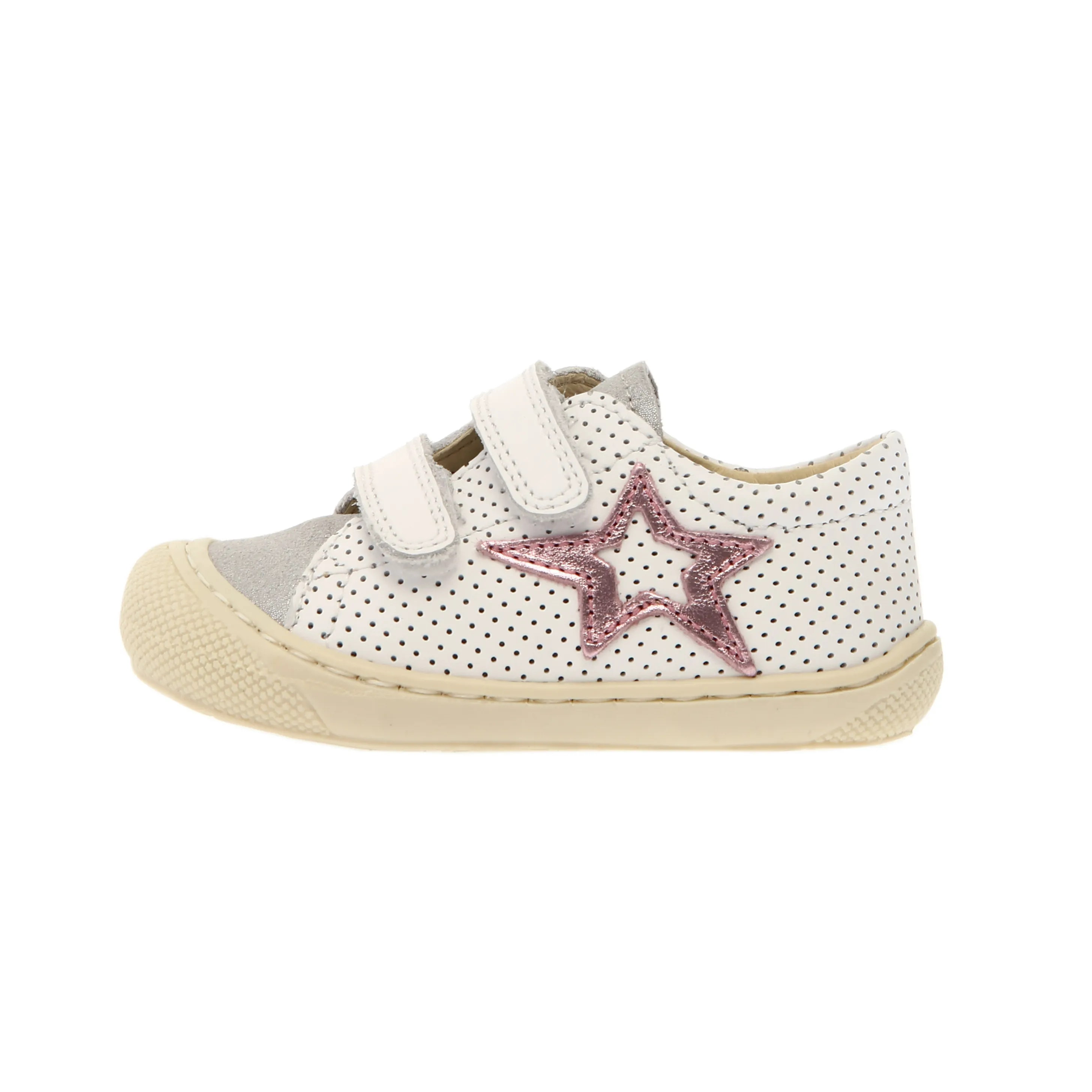 Naturino Girl's Kolde Low VL Casual Sneakers - White, Silver, Pink | Comfortable Kids Shoes for School, Play & Everyday Wear