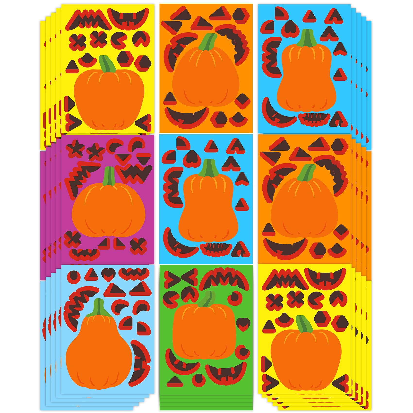 30PCS Halloween Pumpkin Stickers for Kids & Teachers - DIY Jack O' Lantern Face Stickers Bulk Pack for Classroom Activities, Fall Crafts, and Pumpkin Decorations