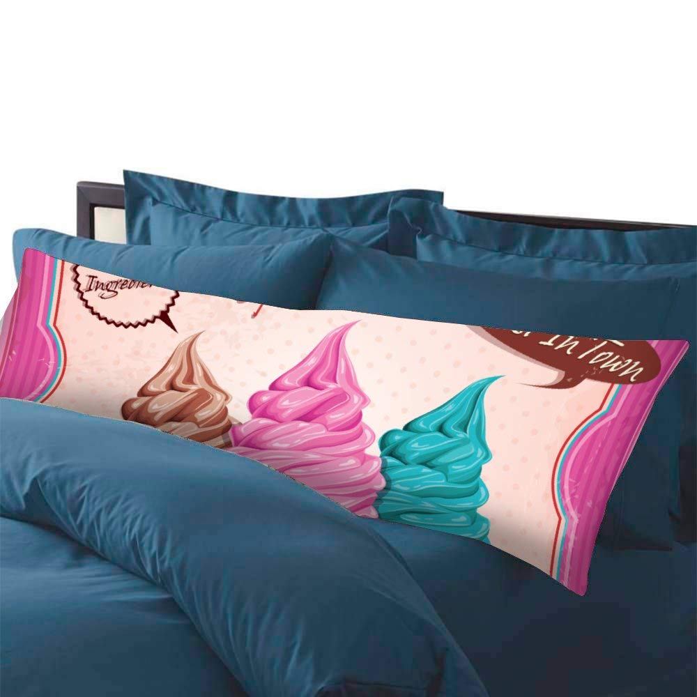 Vintage Ice Cream Print Body Pillowcase - Soft Long Body Pillow Cover for Adults & Teens - Perfect for Bedroom Decor, Anime Fans & Cozy Sleep