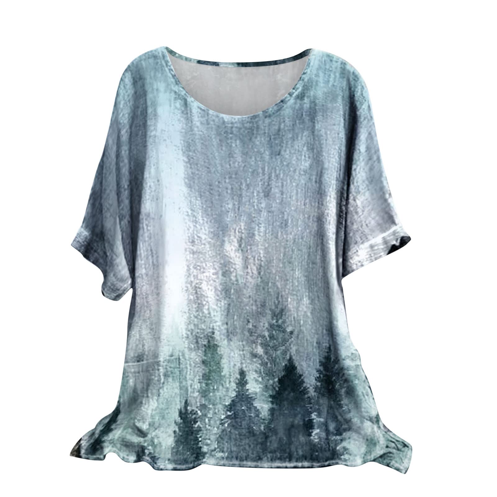 Women's Boho Floral Linen Blouse - Crewneck Short Sleeve Loose Casual Summer Top | Fashionable 2022 Shirts for Women | Perfect for Beach Outings, Vacation Wear & Everyday Casual Style