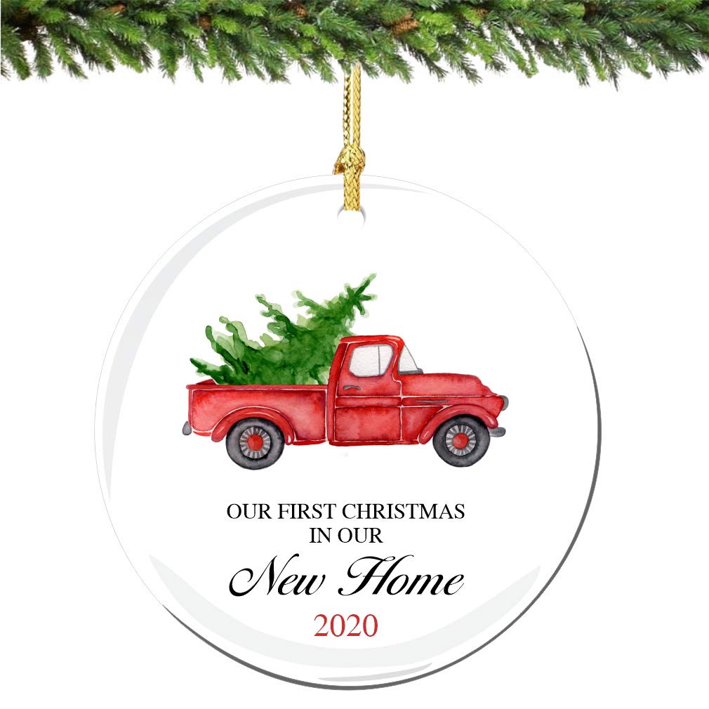 2022 Porcelain Christmas Ornament - 'Our 1st Christmas in Our New Home' Truck Design | Perfect Housewarming Gift for Newlyweds & Couples | Holiday Home Decor & Tree Decoration