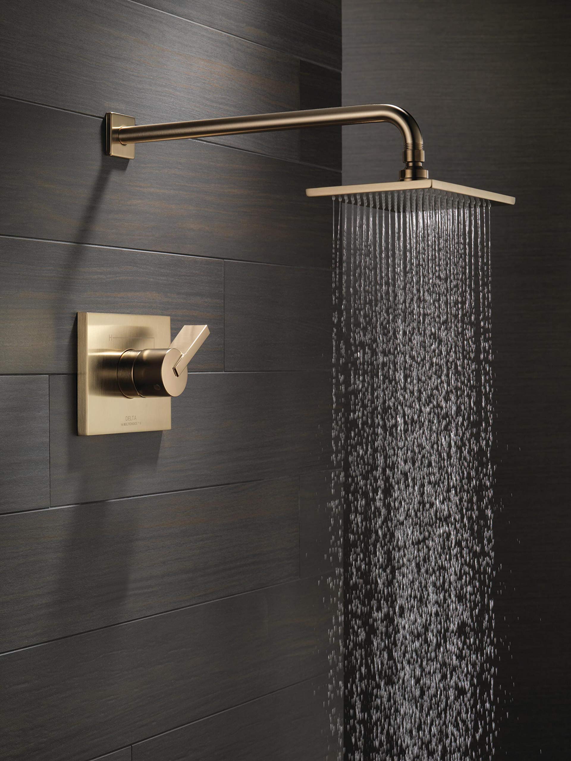 Delta Vero 14 Series Single-Function Shower Faucet Set with Rain Shower Head in Champagne Bronze - T14253-CZ (Valve Not Included) | Modern Bathroom Upgrade for Spa-Like Experience