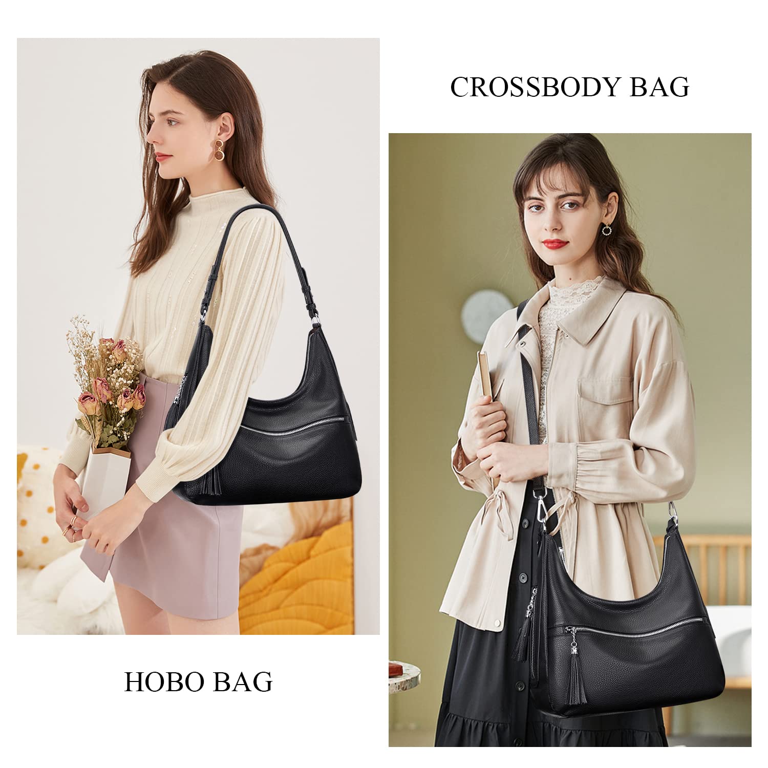 Genuine Leather Hobo Bags for Women - Soft Medium Shoulder Purse & Handbag - Stylish Casual Everyday Use for Work, Shopping & Travel