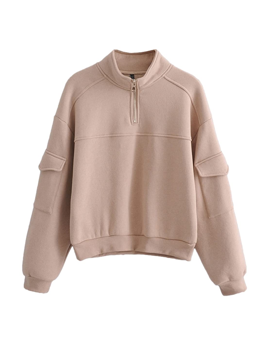 Fhniepan Women's Fleece Lined Hoodie - Half Zip Up Stand Collar Long Sleeve Pullover Crop Top with Pocket | Warm Winter Casual Wear for Outdoor Activities & Lounge