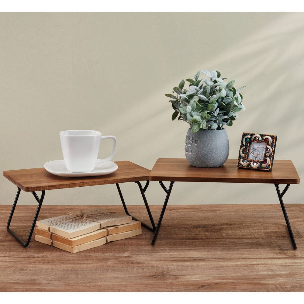 Wooden Shelf Organizer Trays - Set of 2 for Home Office & Kitchen Storage | Space-Saving Desktop & Cabinet Organization Solution