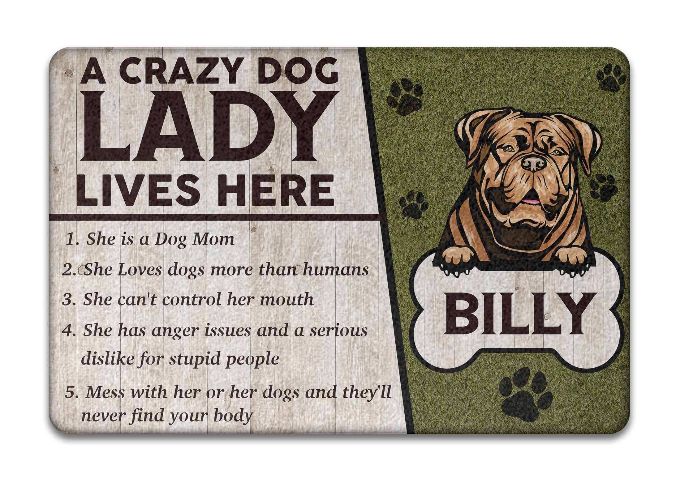 Personalized Welcome Doormat - 'A Crazy Dog Lazy Lives Here' Custom Pet Mat for Front Door Entry, Non-Slip Waterproof Outdoor Rug for Kitchen, Garden & Bedroom - Perfect for Dog Lovers & Dogue de Bordeaux Owners