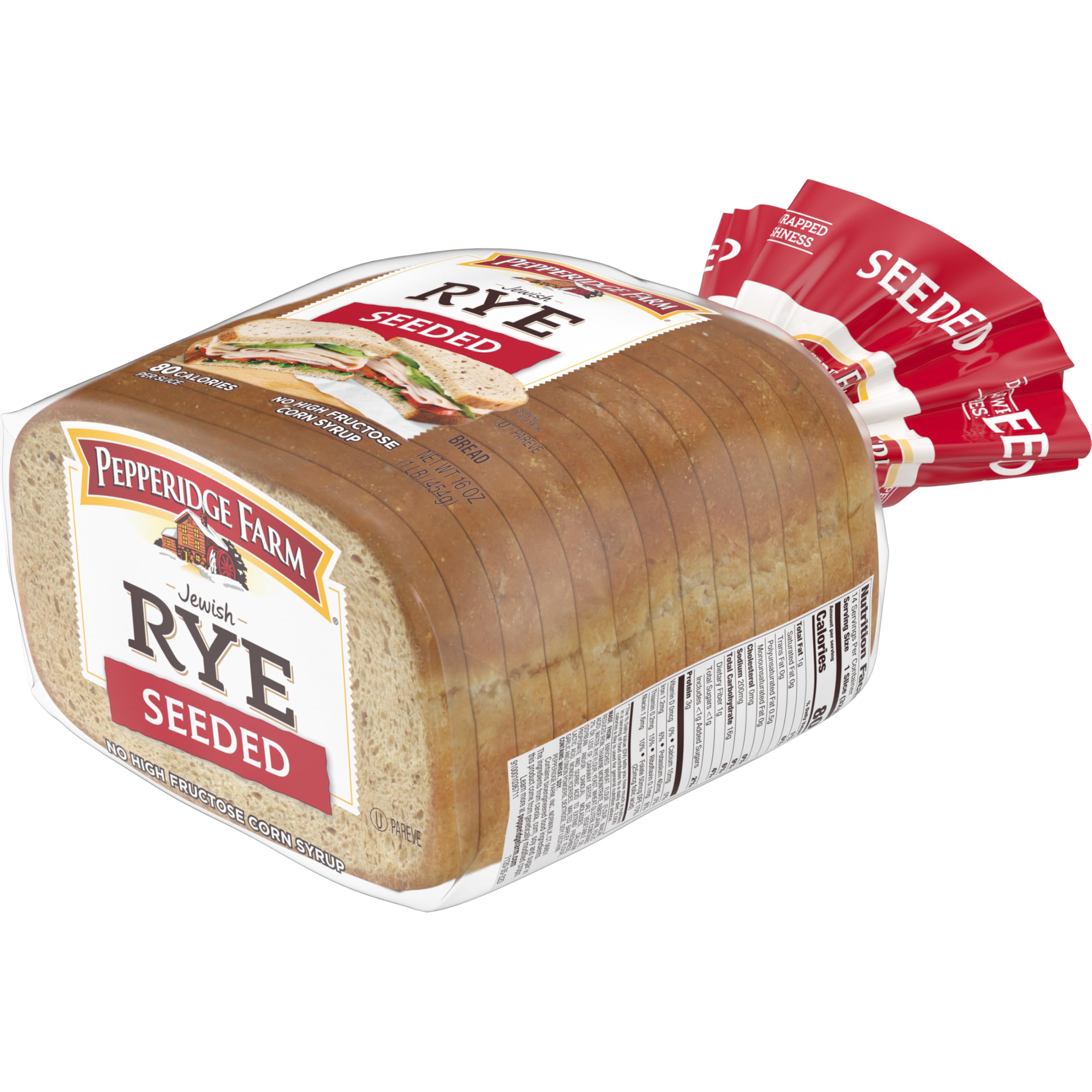 Pepperidge Farm Seeded Jewish Rye Bread - 16 Oz (1 lb) Fresh Bakery Loaf for Sandwiches & Deli Meals