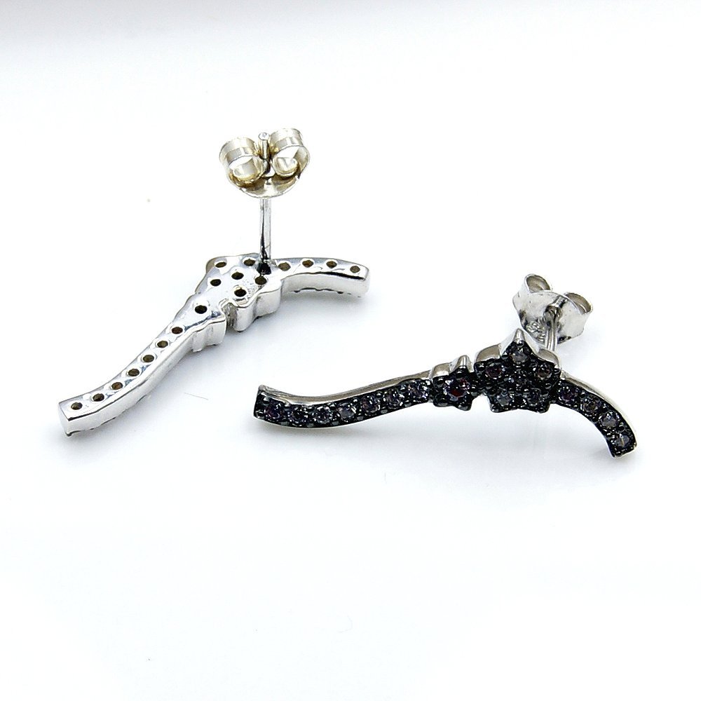 Sterling Silver Micro Pave CZ Revolver Stud Earrings for Women - Dainty Western Style Handgun Jewelry - Perfect for Cowgirl Costumes, Biker Outfits & Country Music Concerts