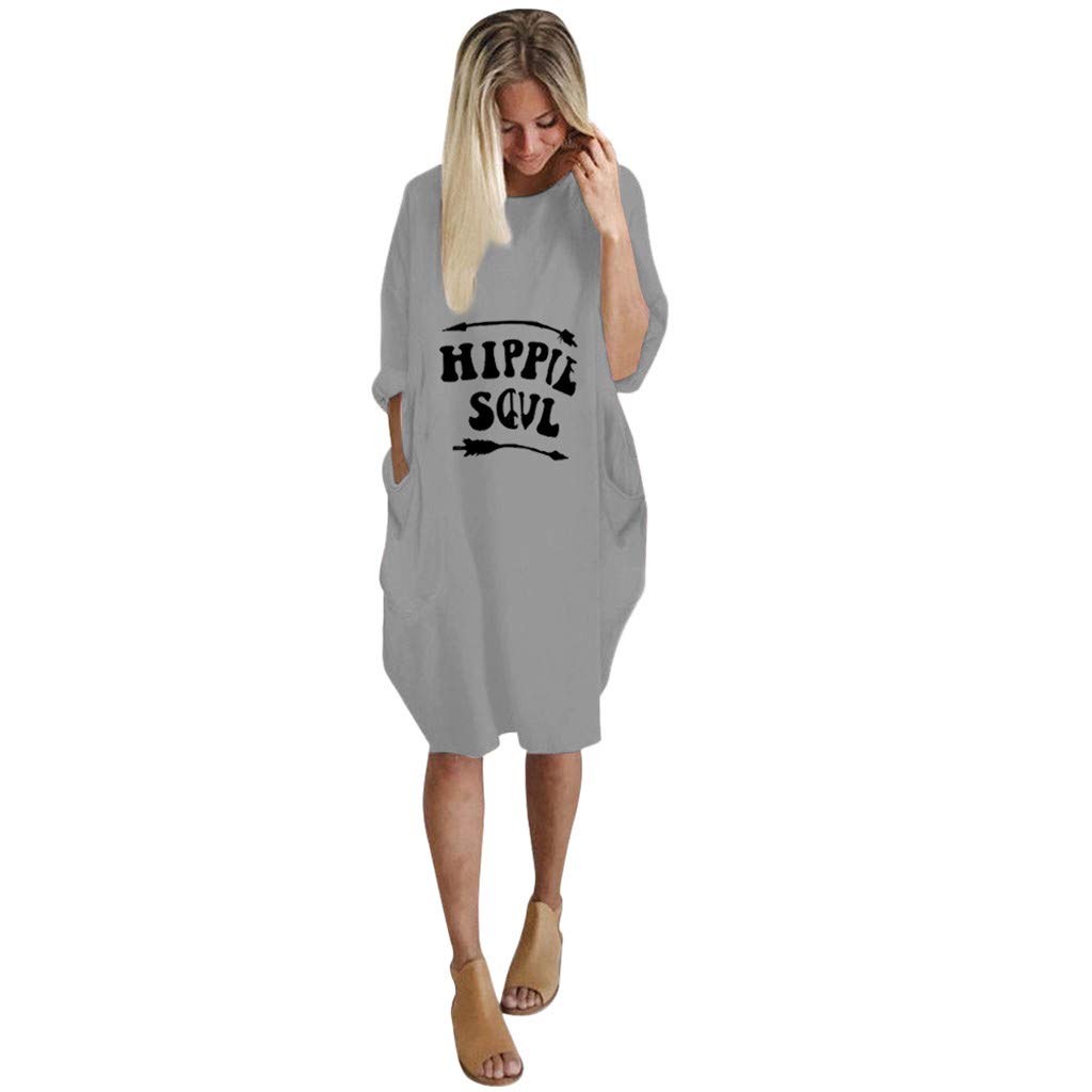 Women's Loose Fit Skater Dress with Pockets - Long Sleeve Casual Crew Neck T-Shirt Dress - Perfect for Everyday Wear, Office, and Date Nights