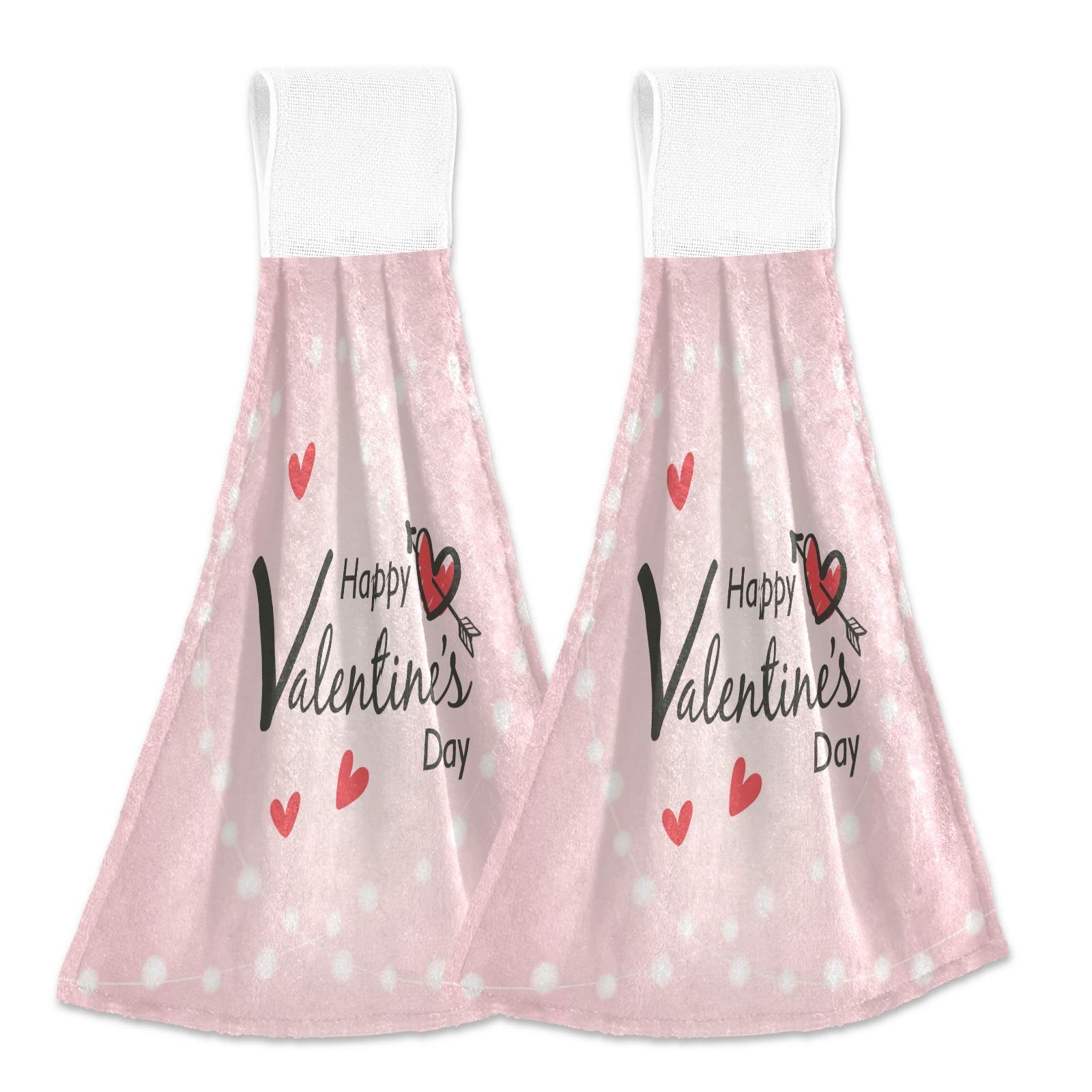 Blueangle Set of 2 Valentine's Day Garland Hanging Kitchen Towels - Absorbent Soft Coral Velvet Dish Cloths for Kitchen & Bathroom - Perfect for Valentine's Decor, Dish Drying & Hand Wiping