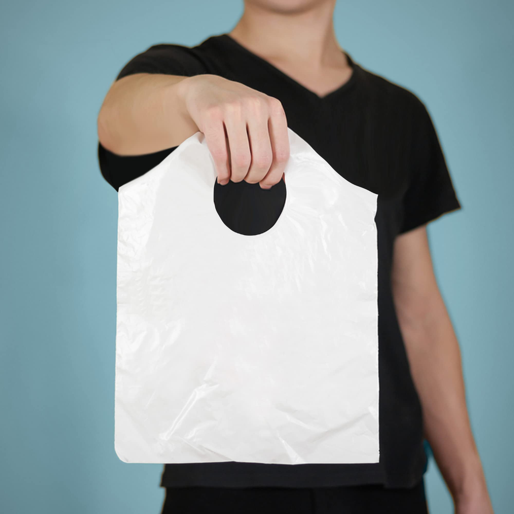 White Super Wave Top Carry Out Bags with Die-Cut Handles - Durable Plastic Merchandise Bags for Small Business Retail & Takeout - Perfect for Groceries, Boutique Shopping & Food Delivery