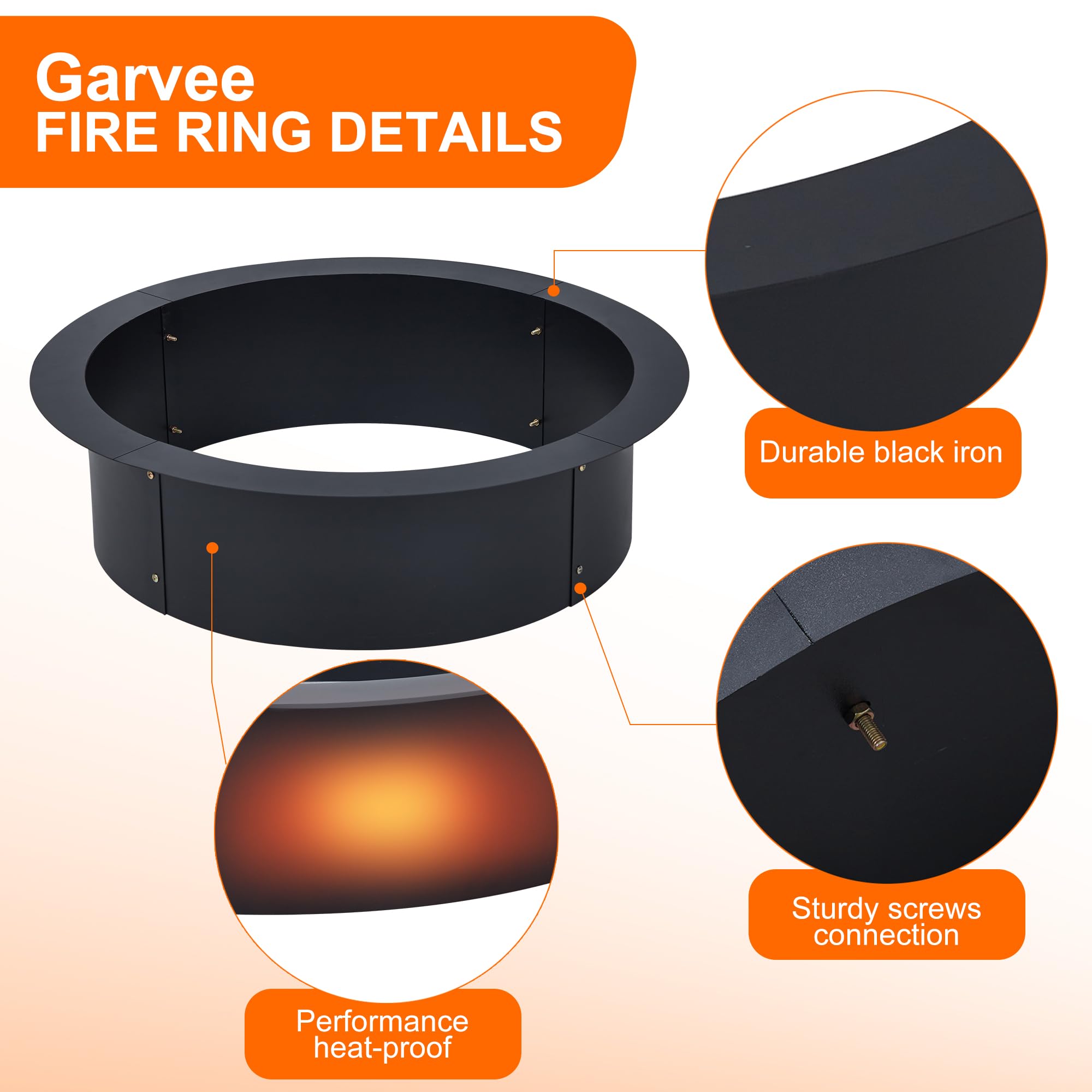 GARVEE 30 Inch Heavy Duty Fire Pit Ring - 2.5MM Thick Steel Rust Resistant Outdoor Fire Pit - 36 Inch Outer Diameter for In-Ground or Above Ground Installation - Perfect for Backyard, Patio, and Camping Fire Pits