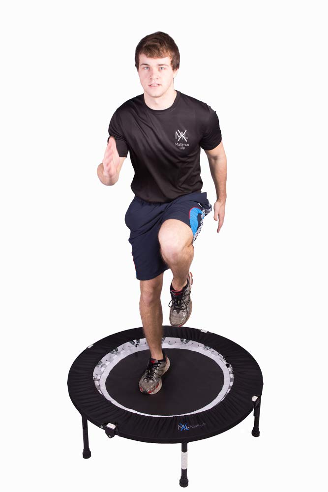 Maximus PRO Folding Rebounder Trampoline for Adults - #1 Rated Indoor Exercise Equipment with Stability Bar | Fitness, Weight Loss & Cardio Workouts | Includes Free Storage Bag, Resistance Bands & Online/DVD Workouts | Pre-Assembled | Perfect for Home Gym, Small Spaces & Low-Impact Training