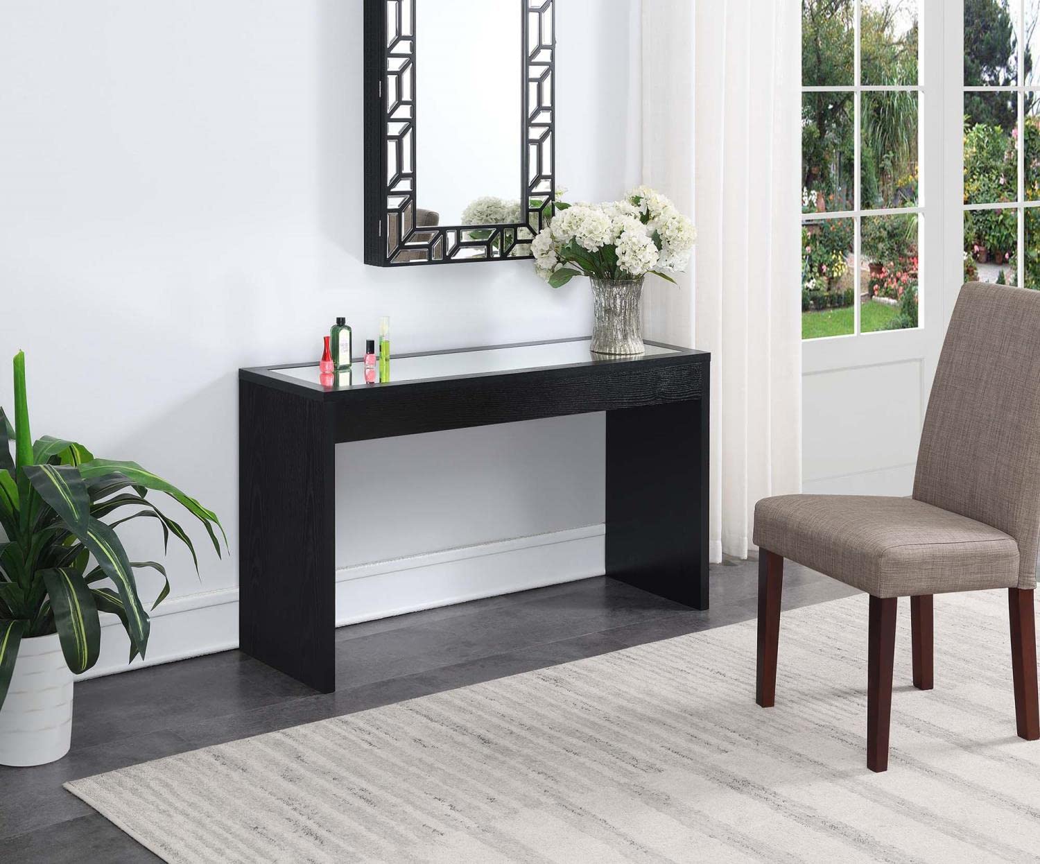 Convenience Concepts Northfield Black Mirrored Console Table - Elegant Entryway & Hallway Decor for Modern Homes