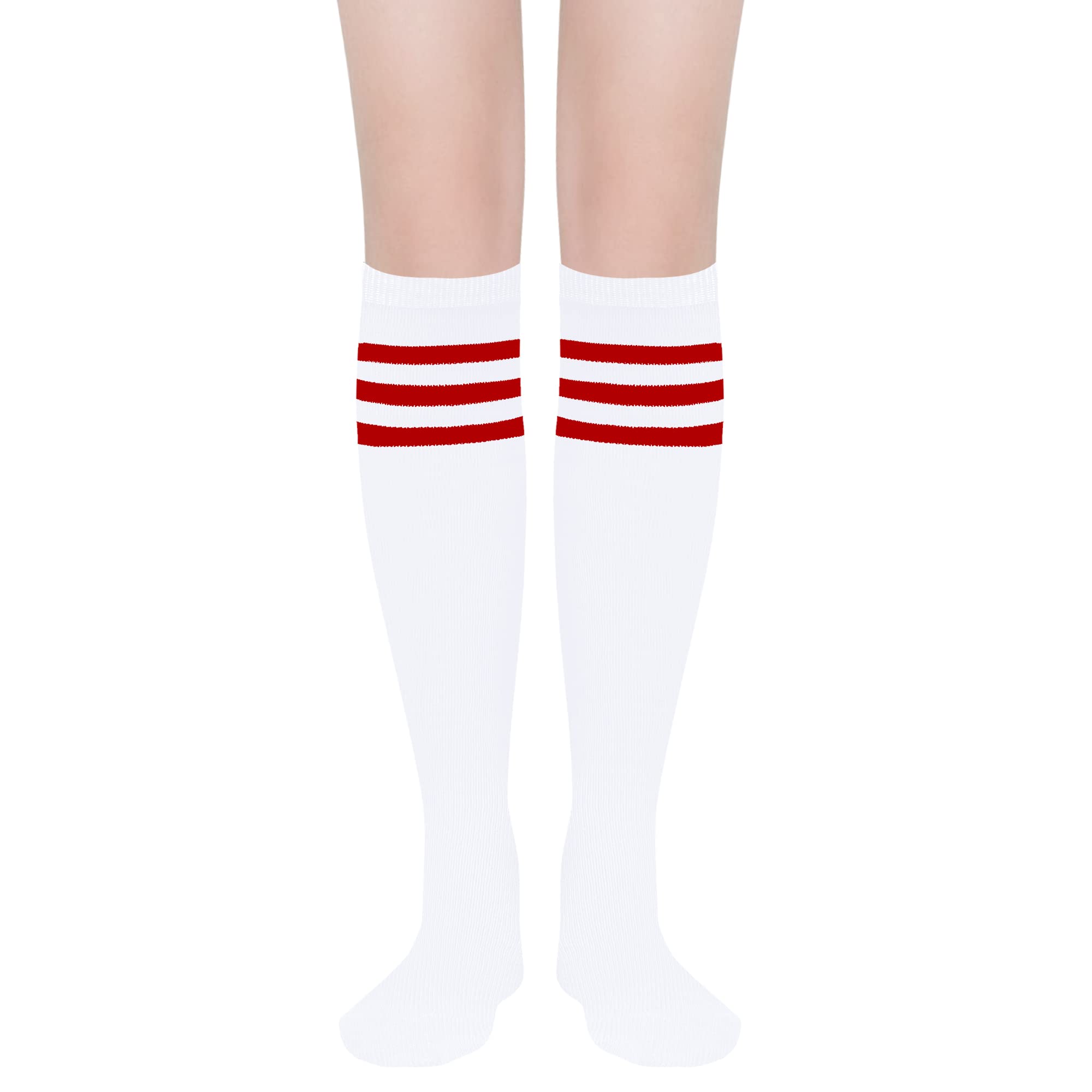 Women's Knee High Athletic Socks - Striped Running & Baseball Socks for Outdoor Sports & Boots