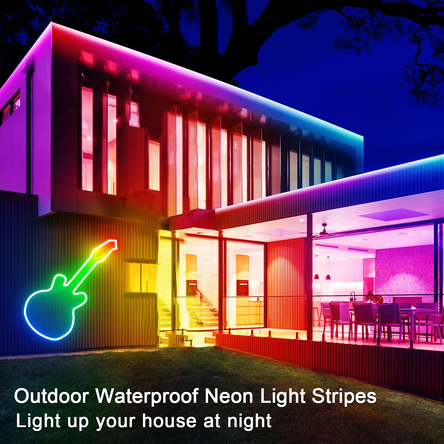 16.4ft RGB LED Neon Rope Lights with Remote & APP Control - IP65 Waterproof, Flexible 24V Music Sync Neon Strip Lights for Bedroom, Party, Bar, Outdoor Decor - Perfect for Wall Accents, Wedding Backdrops & Holiday Lighting