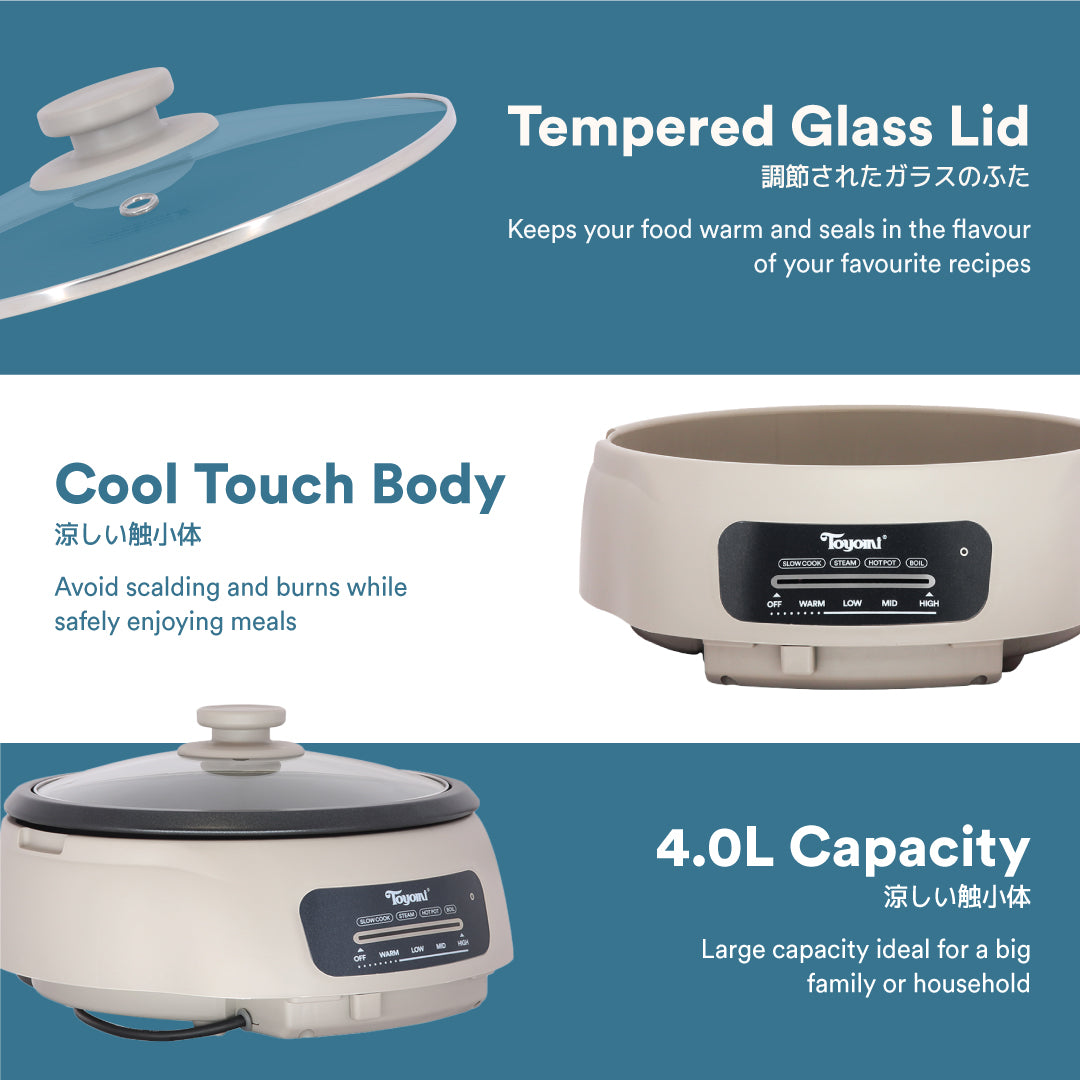 TOYOMI 4.0L 4-in-1 Multi Cooker with Griddler & BBQ Grill Set - Electric Pressure Cooker, Slow Cooker, Rice Cooker & Steamer - Perfect for Home Cooking, Meal Prep & Outdoor Grilling