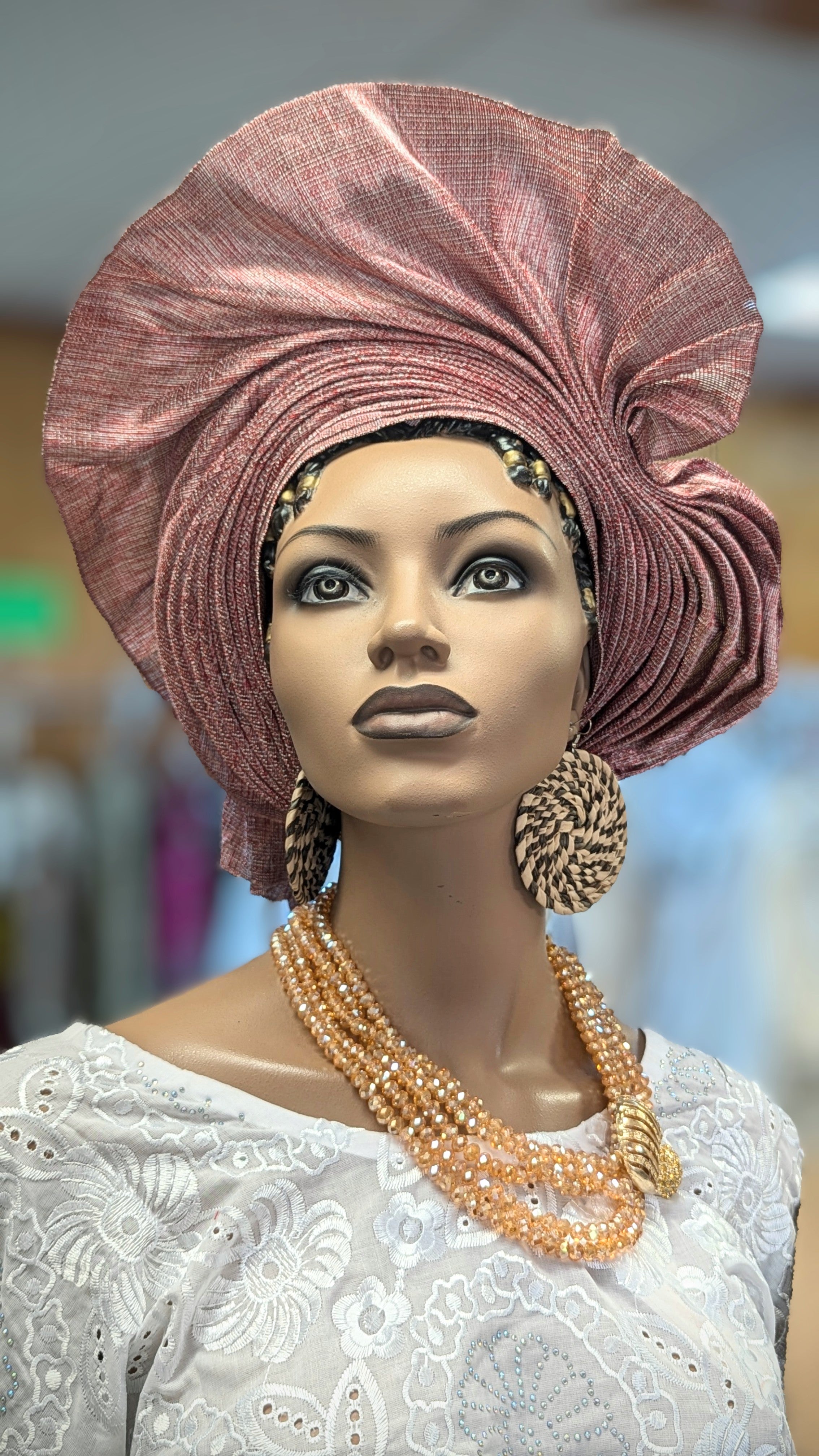 Elegant Dupisie Tiwalola Burgundy & Silver Aso Oke Ready Gele Autogele - Pre-Tied African Head Wrap Hat for Weddings & Special Occasions | DPAGAWSB3