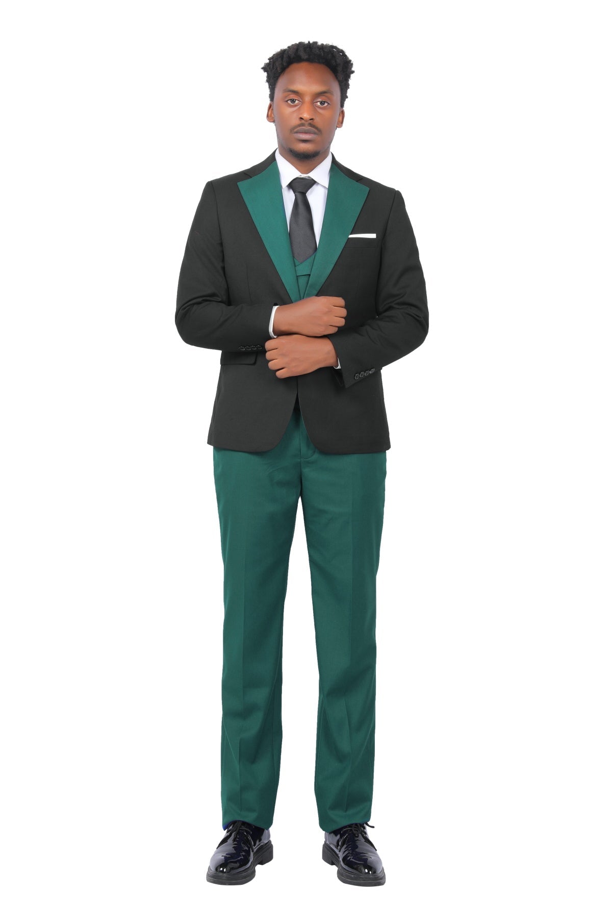 Stylish Men's 3-Piece Dark Green Color Block Suit Set with Single Button Closure | Perfect for Weddings, Business Meetings & Formal Events