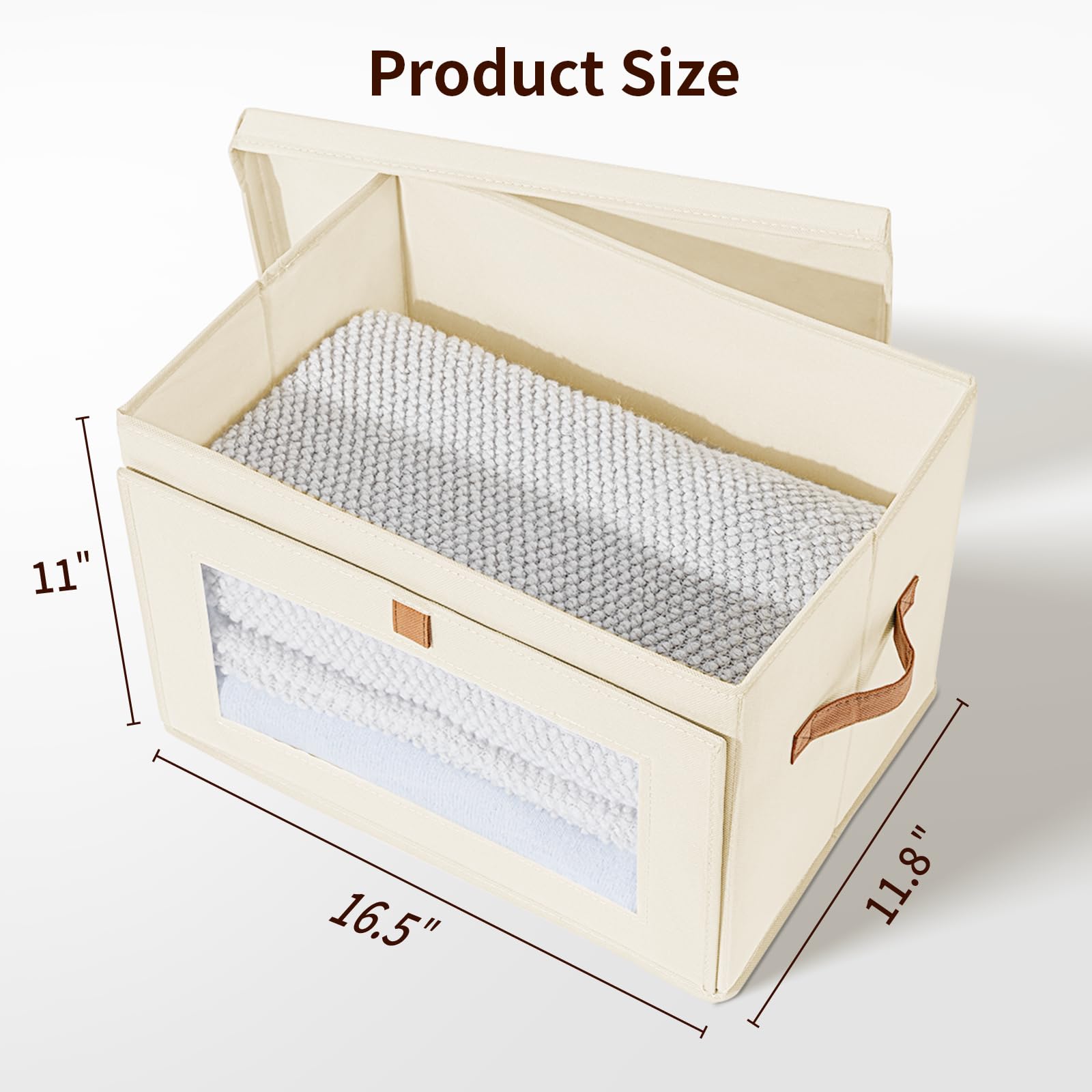 Large Collapsible Storage Bins with Handles & Window - 2 Pack Beige Fabric Organizers for Closet, Dorm & Living Room
