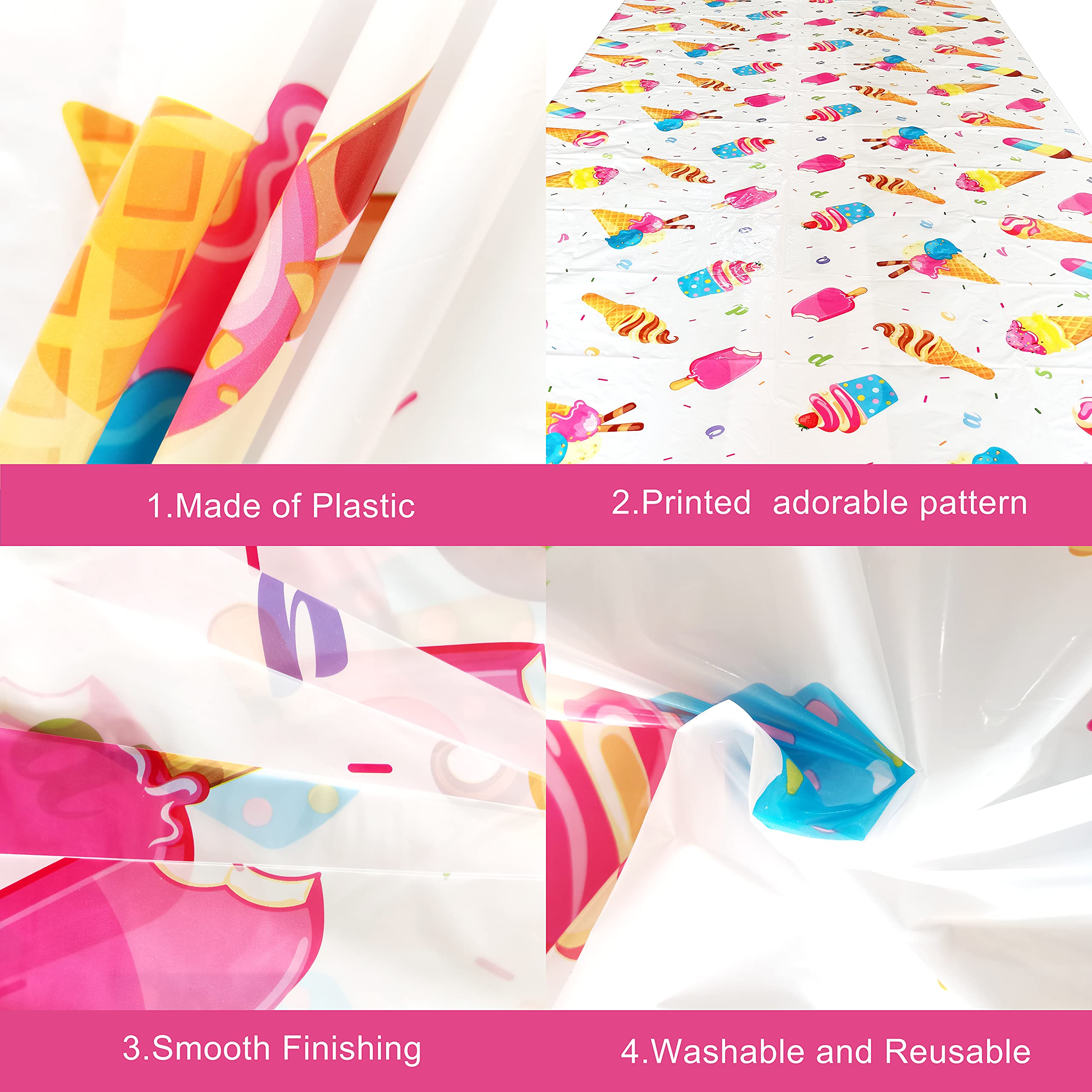 Extra Large Ice Cream Tablecloth & Balloons Set - Pack of 10 | Waterproof Party Table Cover for Ice Cream Themed Birthday, Baby Shower & Summer Celebrations | Cute Dessert Decorations for Indoor/Outdoor Events