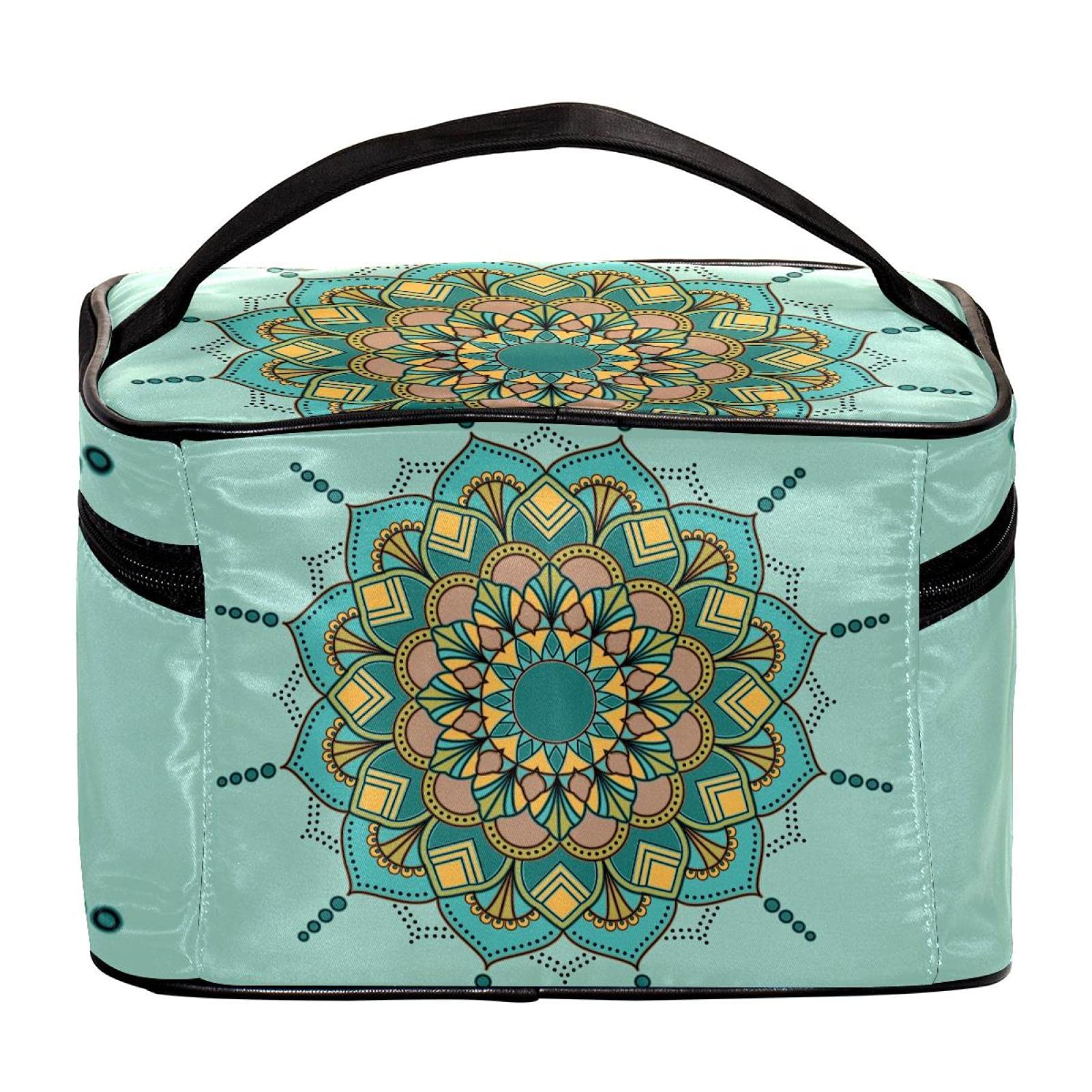 Boho Floral Travel Makeup Bag for Women - Large Mandala Cosmetic Organizer with Zipper, Green Toiletry Pouch for Girls | Perfect for Vacation, Gym & Daily Essentials Storage