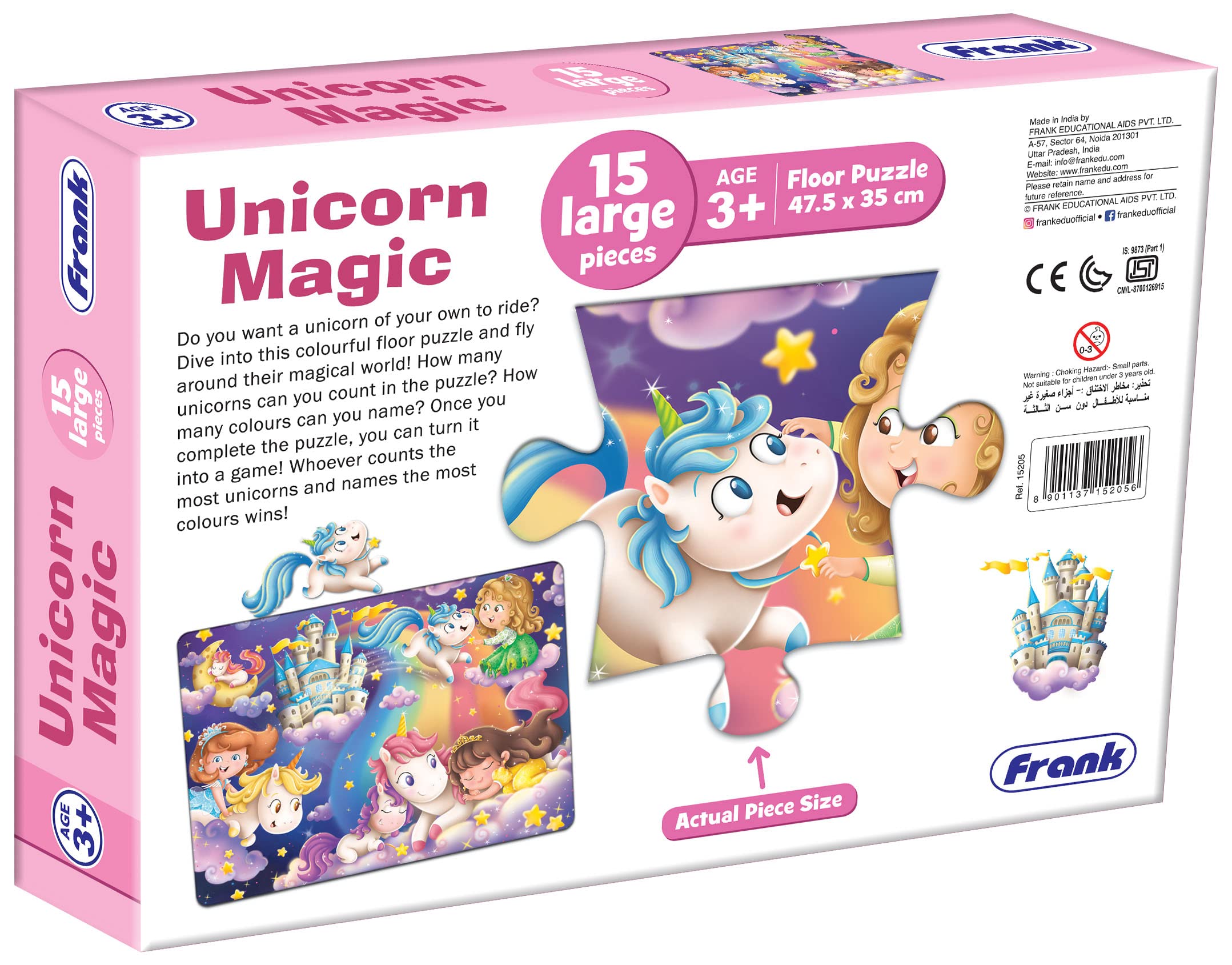 Frank Unicorn Magic Floor Jigsaw Puzzle for Kids Ages 3-7 | 15-Piece Educational Brain Booster Toy | Fun & Challenging Puzzle Game for Focus Development | Perfect Gift for Boys & Girls | Great for Playrooms, Classrooms & Birthday Parties