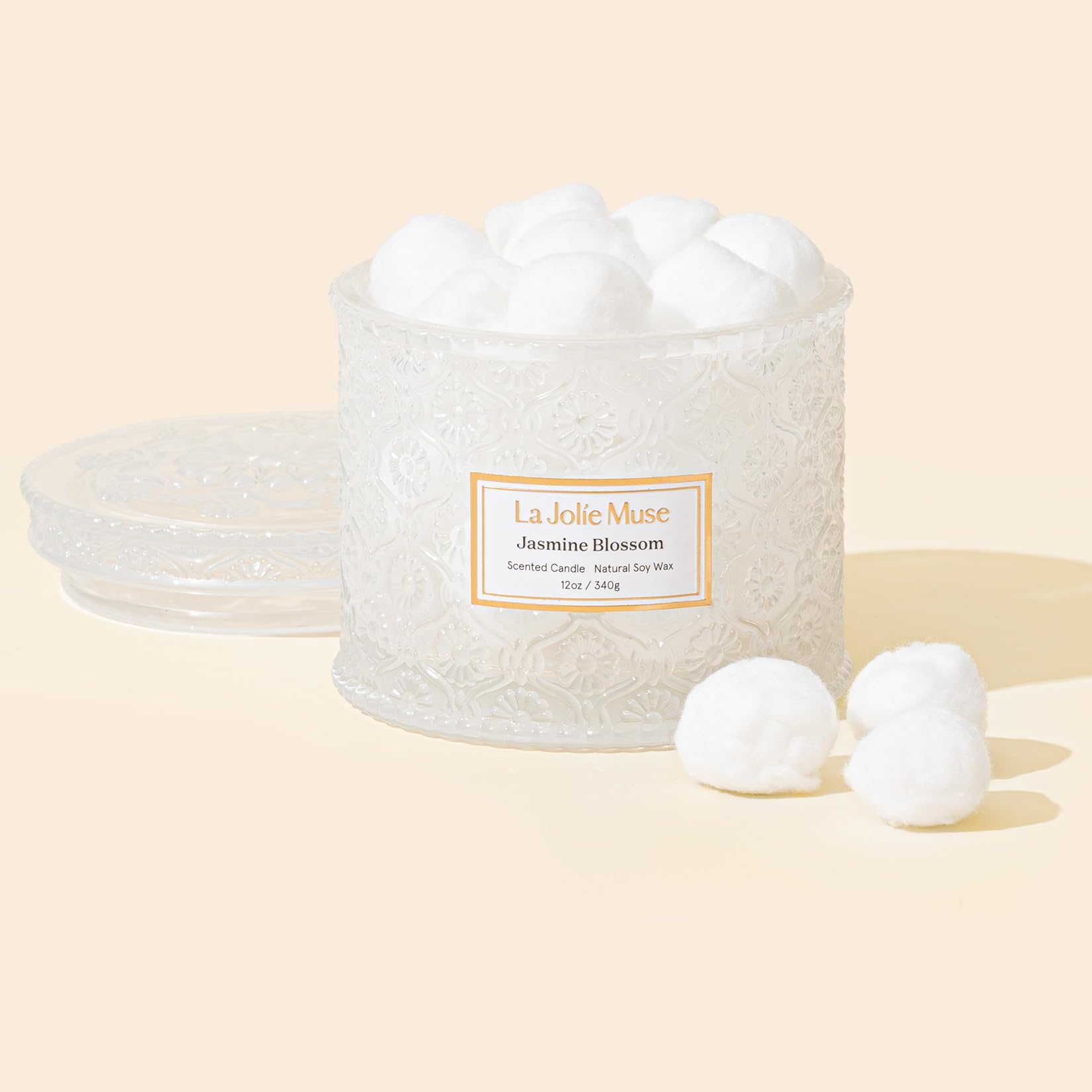 LA JOLIE MUSE Jasmine Scented Candle - 12oz Luxury 2-Wick Soy Candle for Home, 60 Hours Long Burning, White Decorative Candle - Perfect for Mother's Day Gifts, Relaxation & Aromatherapy