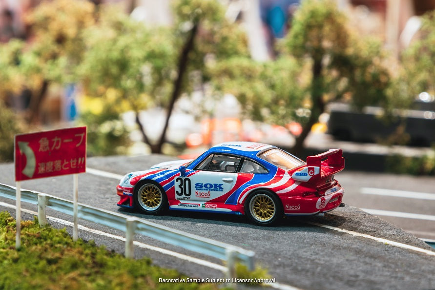 Tarmac Works 1:64 Scale Diecast Porsche 911 GT2 Model Car - Sohgo Keibi #30 - Collectible Miniature for Display, Racing Enthusiasts & Toy Car Lovers