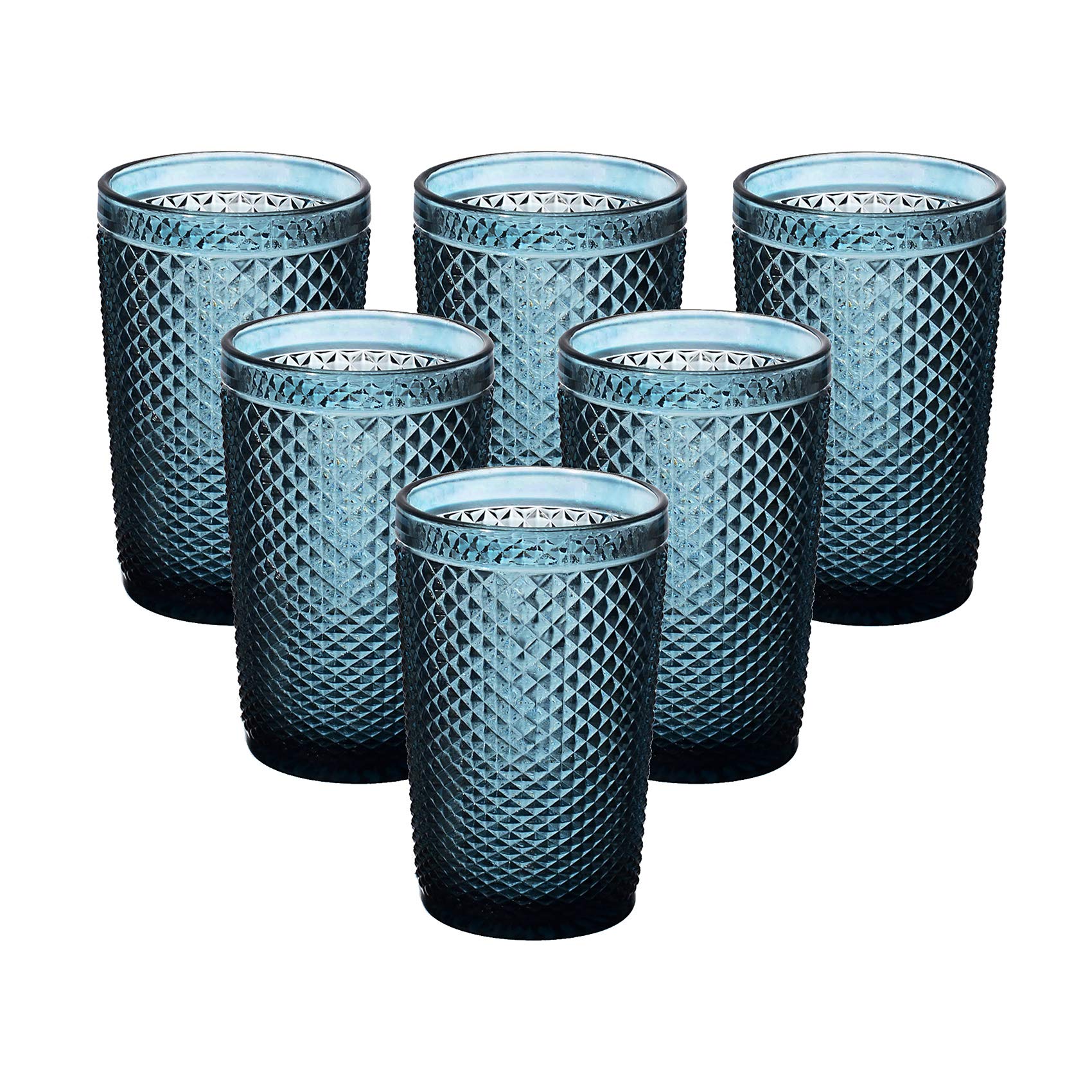 Vintage Studded Highball Tumbler Glasses - Set of 6 (13oz) for Iced Tea, Cocktails & Beverages - Perfect for Home Bars, Parties & Restaurants