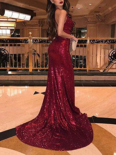 Elegant Women's Sexy Sequins Evening Dress Deep V-Neck Formal Party Prom Gown - Perfect for Cocktail Parties, Weddings, and Special Occasions