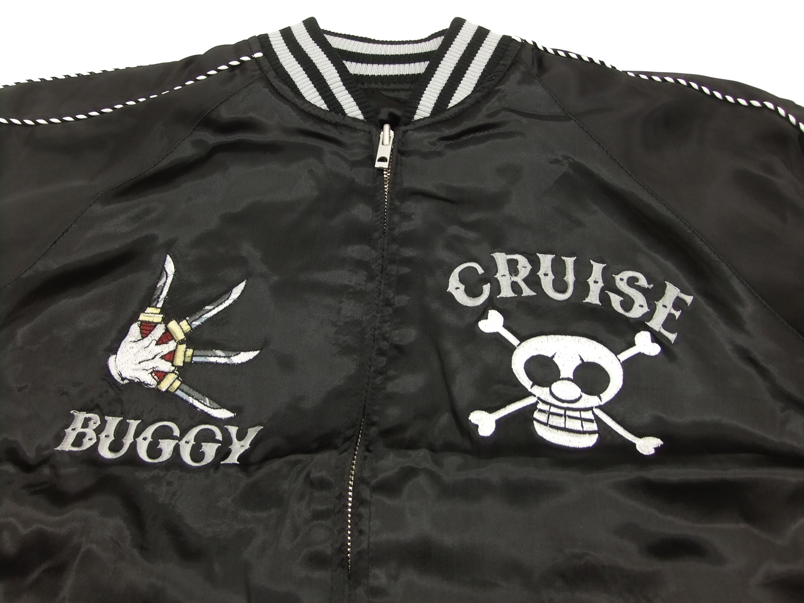 Hanatabi Gakudan Men's Japanese Souvenir Jacket - ONE PIECE Sukajan Script OPSJ 004 | Vintage Anime Streetwear for Cosplay & Fashion