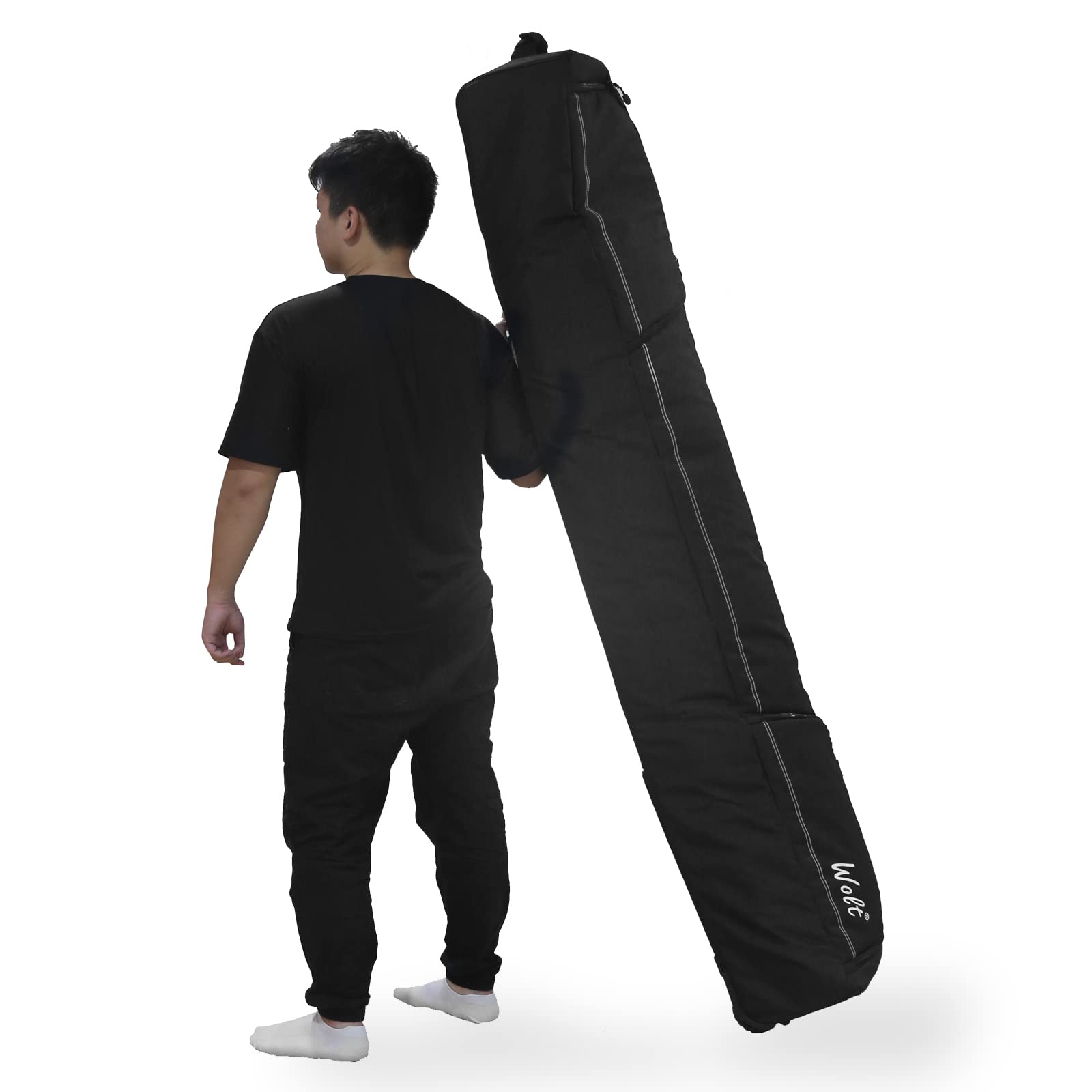 WOLT Rolling Ski Bag - Padded Snowboard Bag with Wheels for Air Travel, Fits 2 Pairs of Skis (175cm-190cm) - Perfect for Winter Vacations & Mountain Resorts