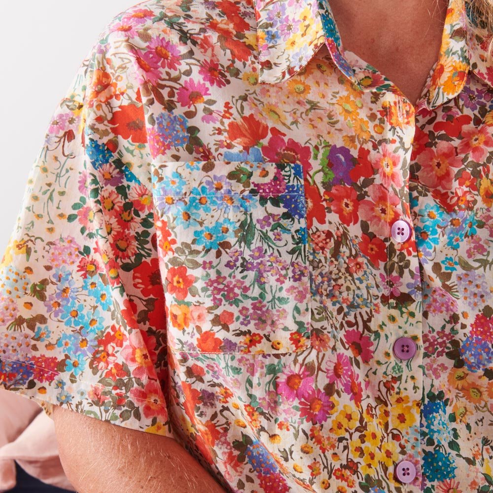 Forever Floral Short Sleeve Shirt & Short Pajama Set for Women - Soft Cotton Sleepwear for Summer Nights, Lounge Wear, and Relaxation at Home