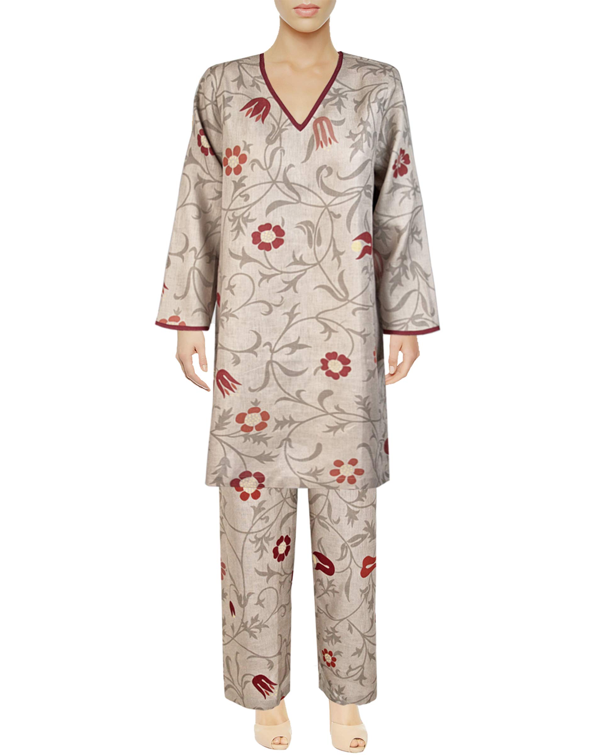 Armani International Women's Nightgown Set - V-Neck Lace Trim & Cuffed Pajamas | European Tailored Sleepwear for Luxury Comfort & Elegant Nights