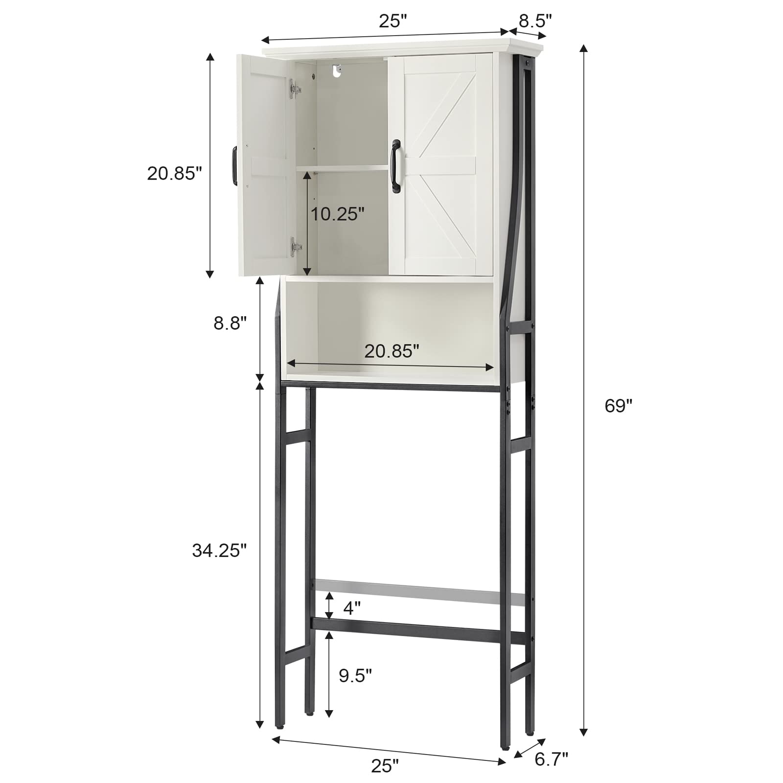 Over The Toilet Storage Cabinet with Barn Doors - White Bathroom Organizer Shelf for Towels, Toiletries & Decor - Space Saving Above Toilet Storage for Small Bathrooms & Apartments