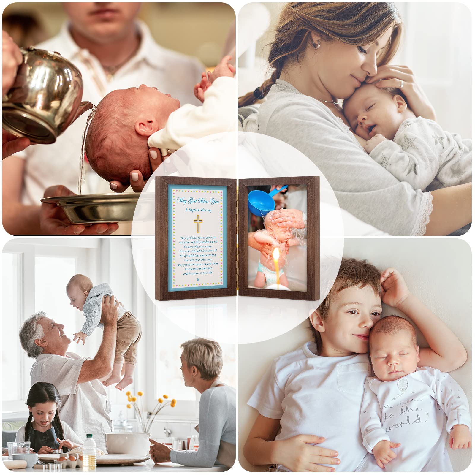 Yakucho Baptism Gifts for Boys - Christening Picture Frame with Blessing Card, Holds 4x6 Inch Photo - Perfect Baby Boy Baptism Keepsake for Christening Ceremony, First Communion & Religious Milestones