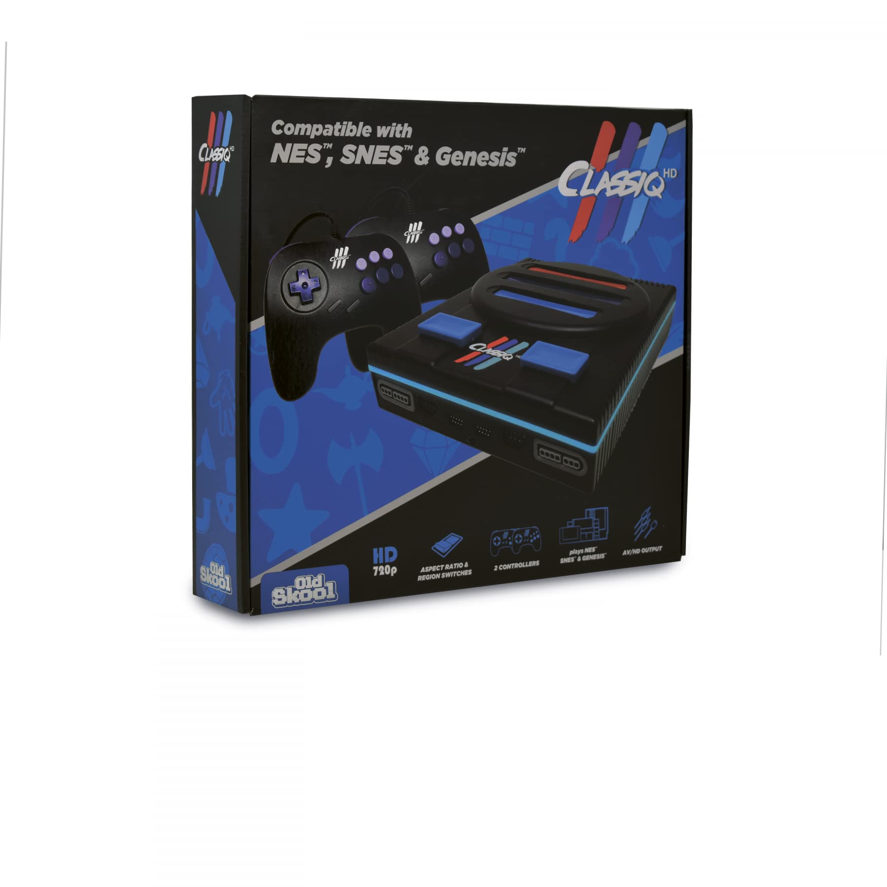 Old Skool Classiq 3 HD 720p 3-in-1 Retro Gaming Console - Compatible with SNES, NES, Super Nintendo & Sega Genesis Cartridges | Perfect for Classic Game Nights & Nostalgic Gaming Experience