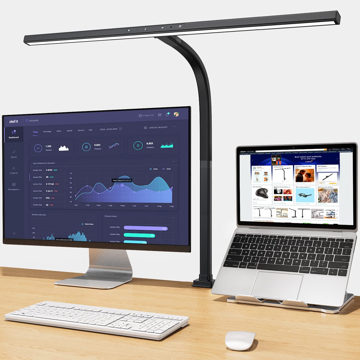 EppieBasic LED Desk Lamp with 6 Color Modes & Stepless Dimming - 24W Brightest Architect Clamp Light for Home Office, Workbench, Monitor Studio & Reading - Modern Adjustable Task Lighting for Workspace, Study & Computer Desk