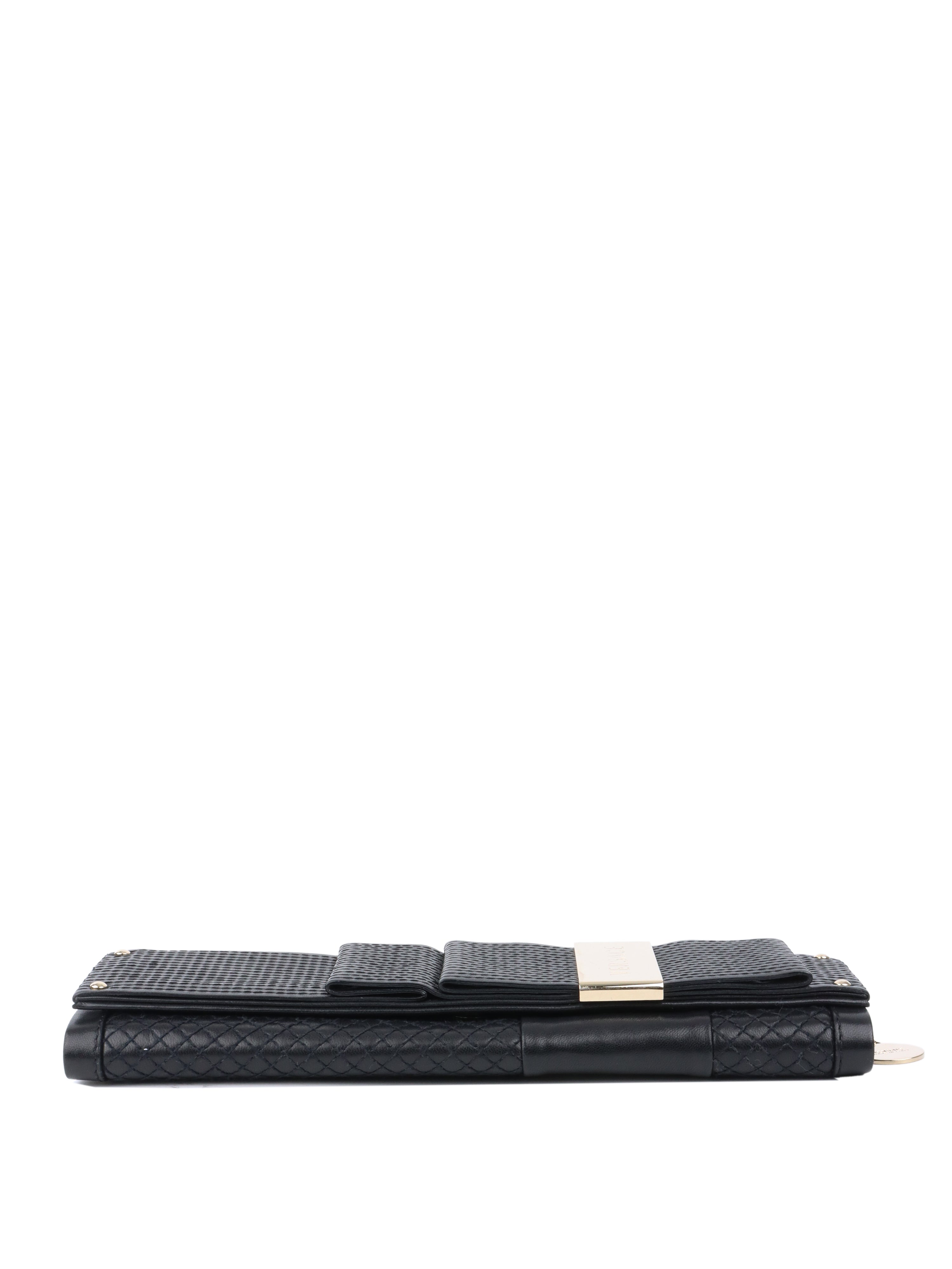 Versace Black Leather Slim Clutch Purse for Women - Elegant Evening Bag for Parties, Weddings & Special Occasions