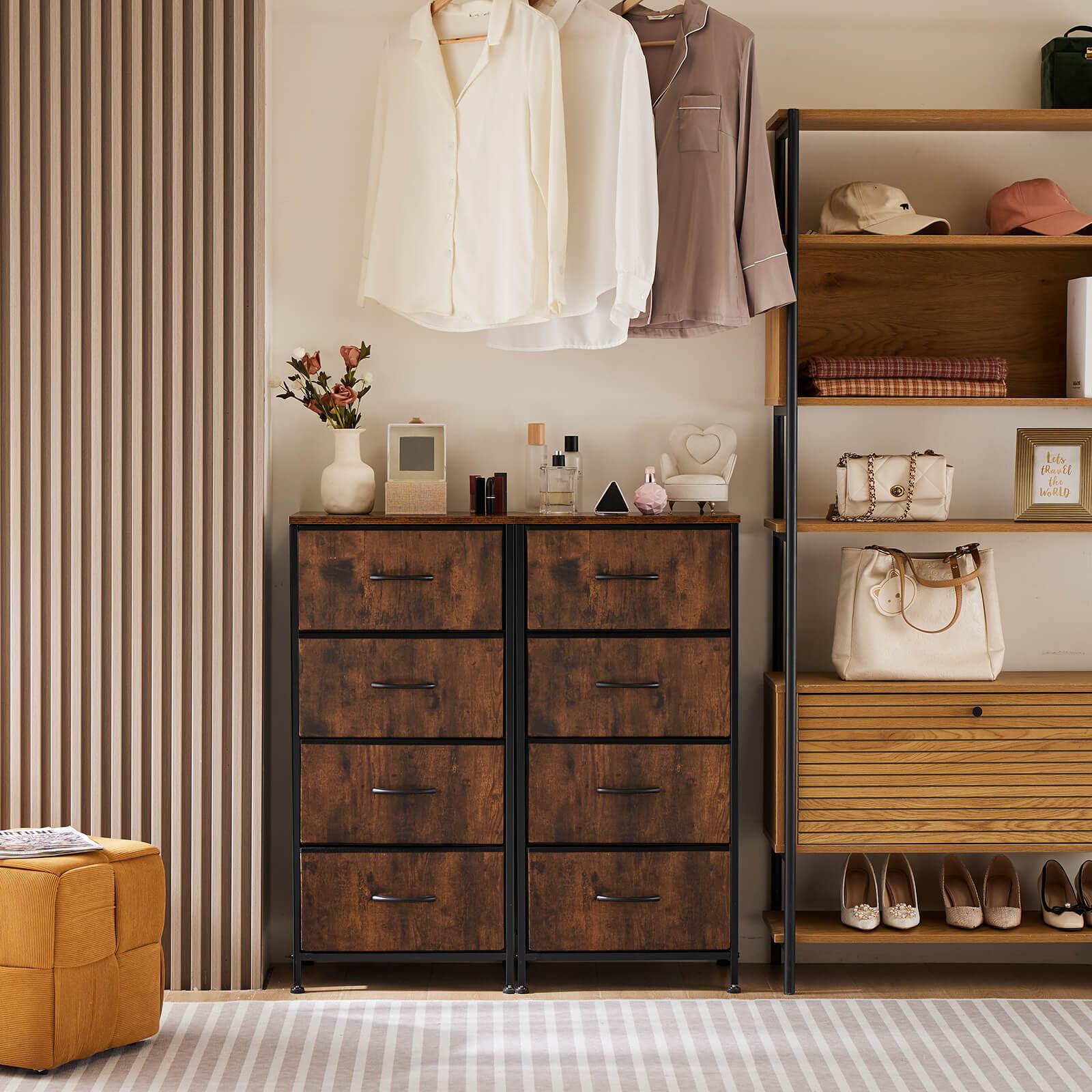 Modern 4-Drawer Dresser with Metal Frame & Wood Top - Brown Wooden Chest of Drawers for Bedroom, Living Room & Office Storage Organization